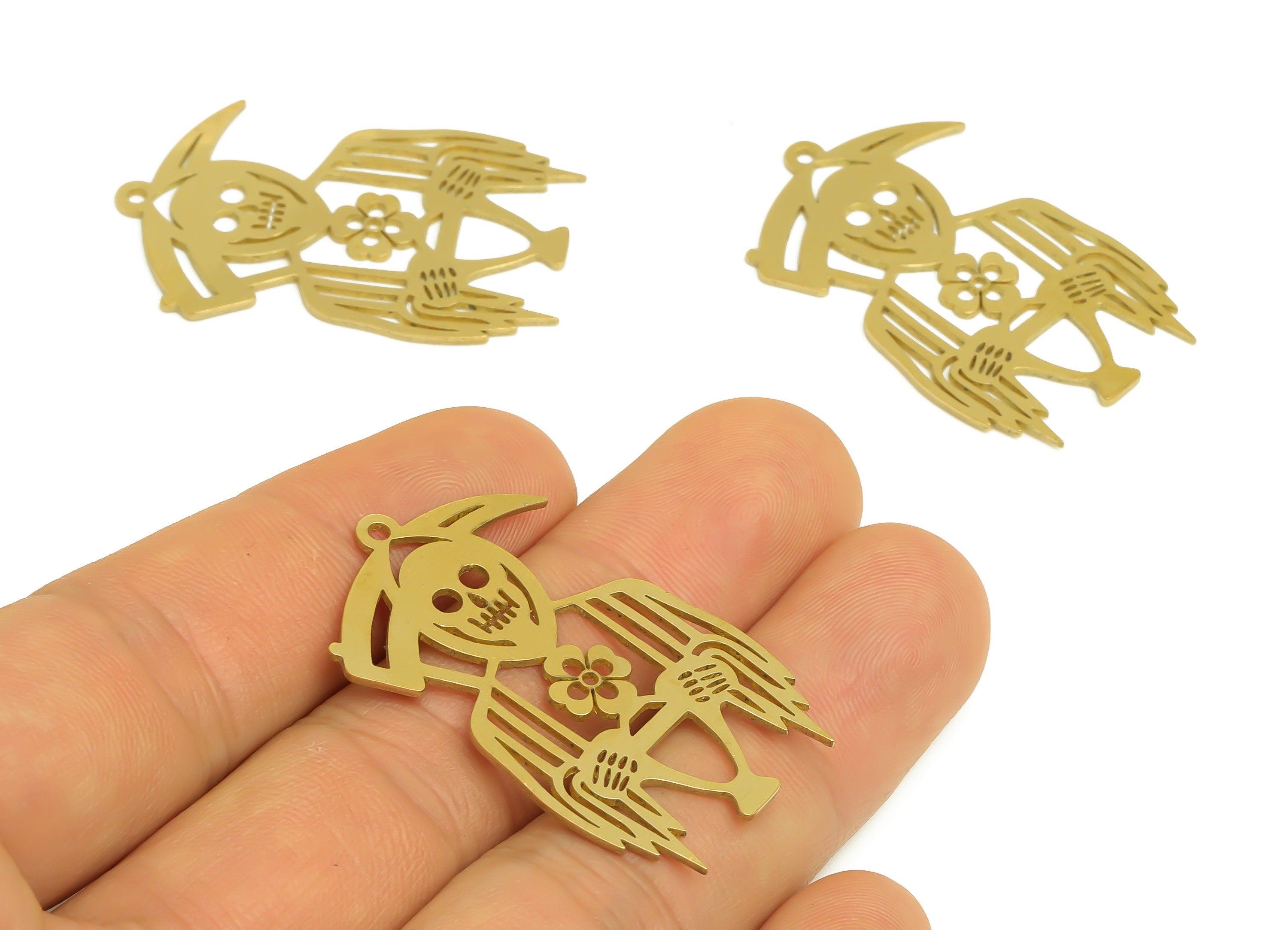 Brass Skull Earring Charms - Raw Brass Skull Earring and Pendant - Earring Findings - Jewelry Making Supplies - 39.6x25.8x0.8mm - PP10356 - DOMEDBAZAAR