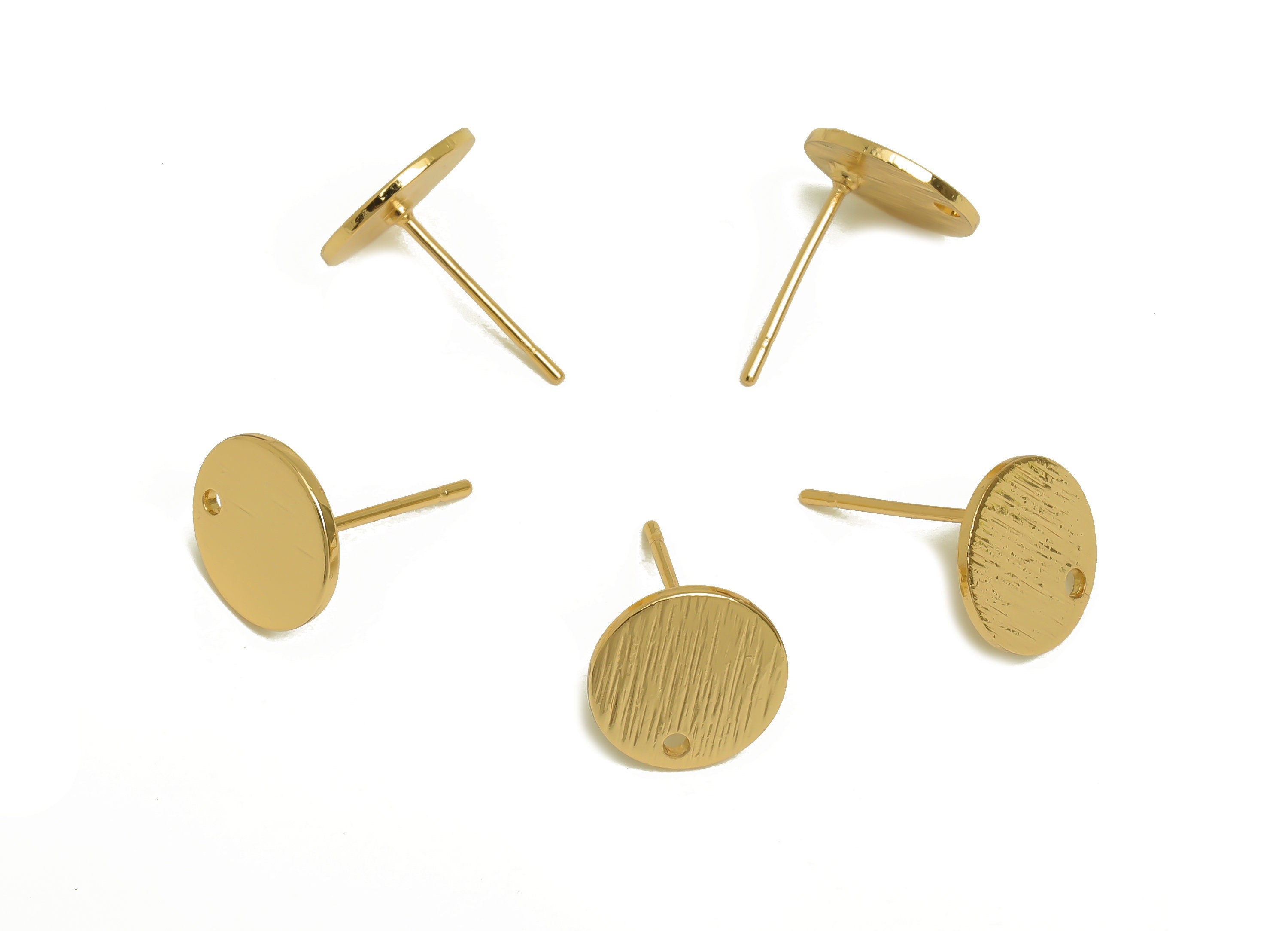 Brass Round Earring Stud - Raw Brass Textured Circle Earring Post - Brass Circle Post With Hole - Kc Gold Tone Plating - 13x10x1mm - PP10441 - DOMEDBAZAAR