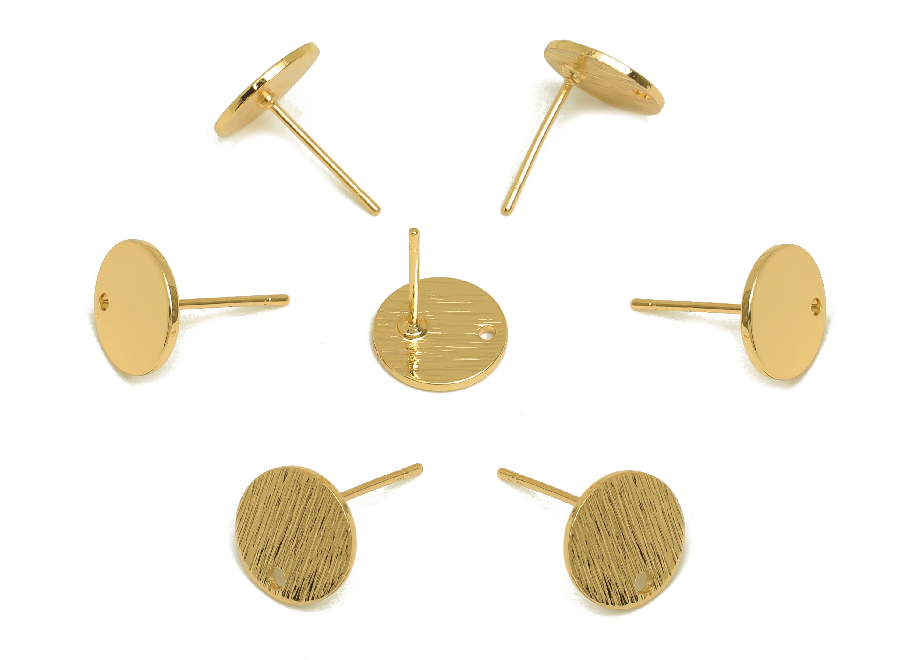 Brass Round Earring Stud - Raw Brass Textured Circle Earring Post - Brass Circle Post With Hole - Kc Gold Tone Plating - 13x10x1mm - PP10441 - DOMEDBAZAAR