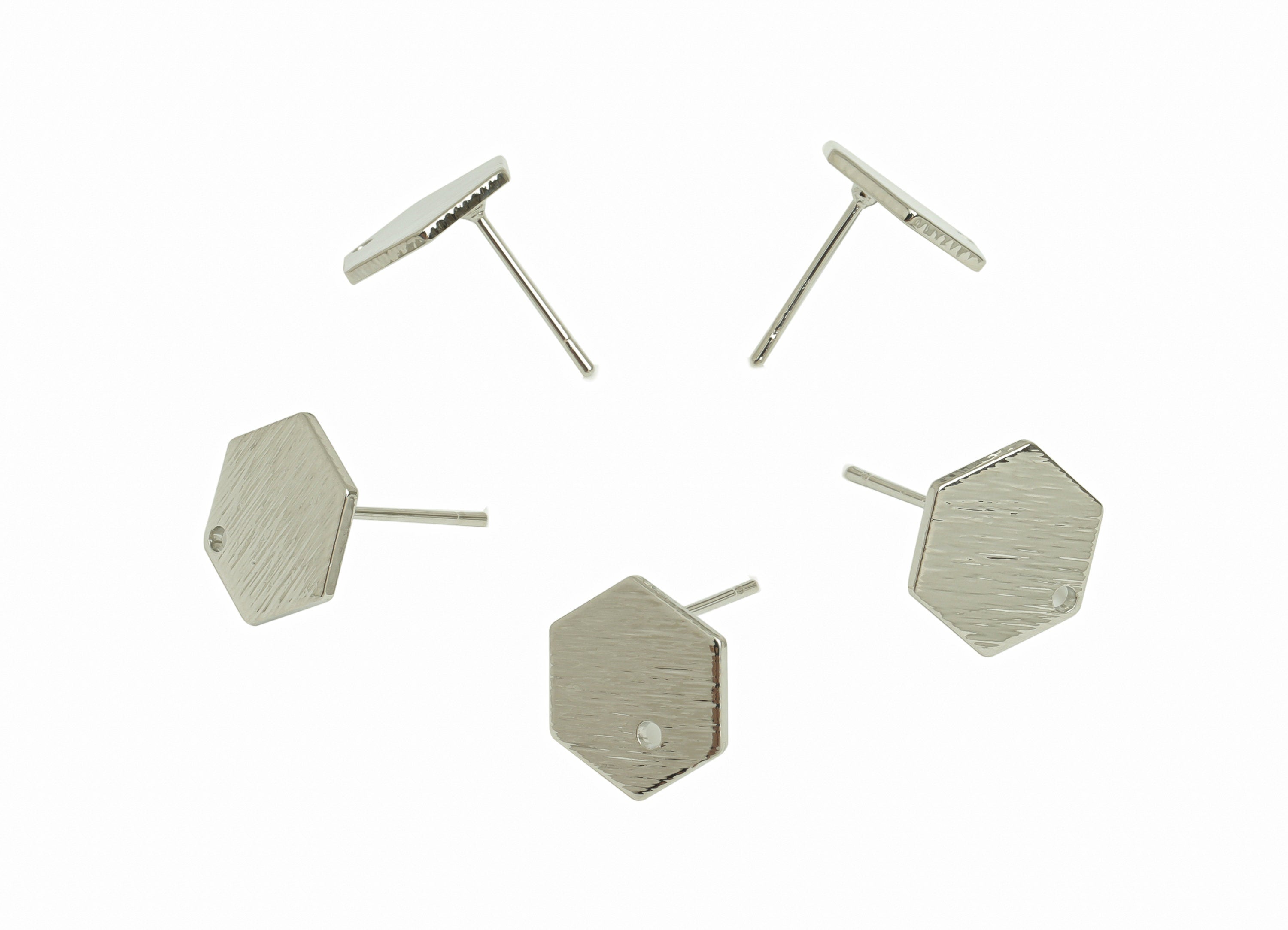 Brass Hexagon Earring Post - Brass Hexagon Earring Stud - 316 Stainless Steel Stud - 18K Real White Gold Plated - 13.6x12.8x1.1mm - RGP5181S - DOMEDBAZAAR