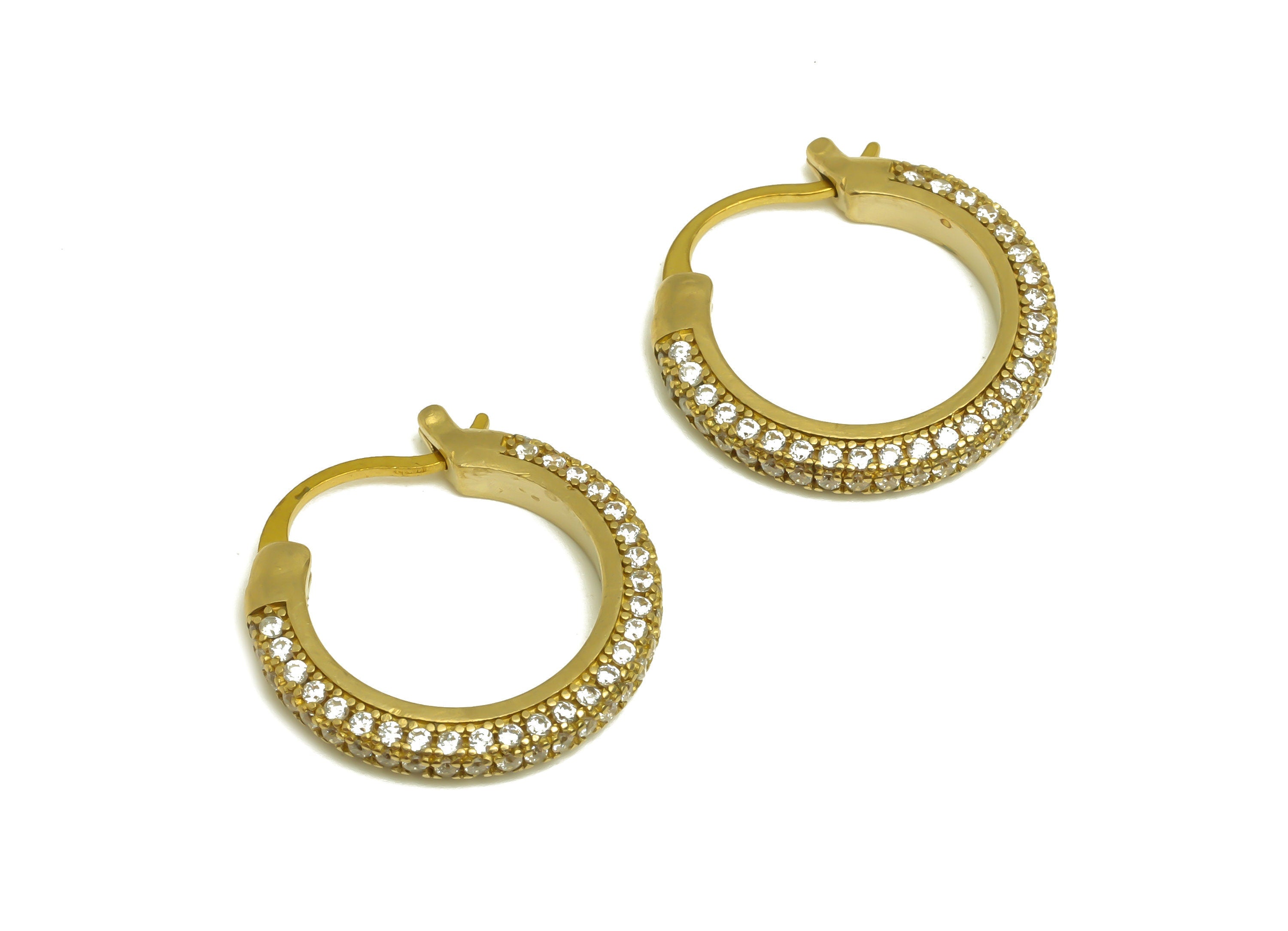20mm Brass CZ Hoop Earring - Brass Hinged Back Earring - Brass Round Cubic Zircon Earring - CZ Hinged Back Earring - 20x20x2mm - PP10352-20 - DOMEDBAZAAR