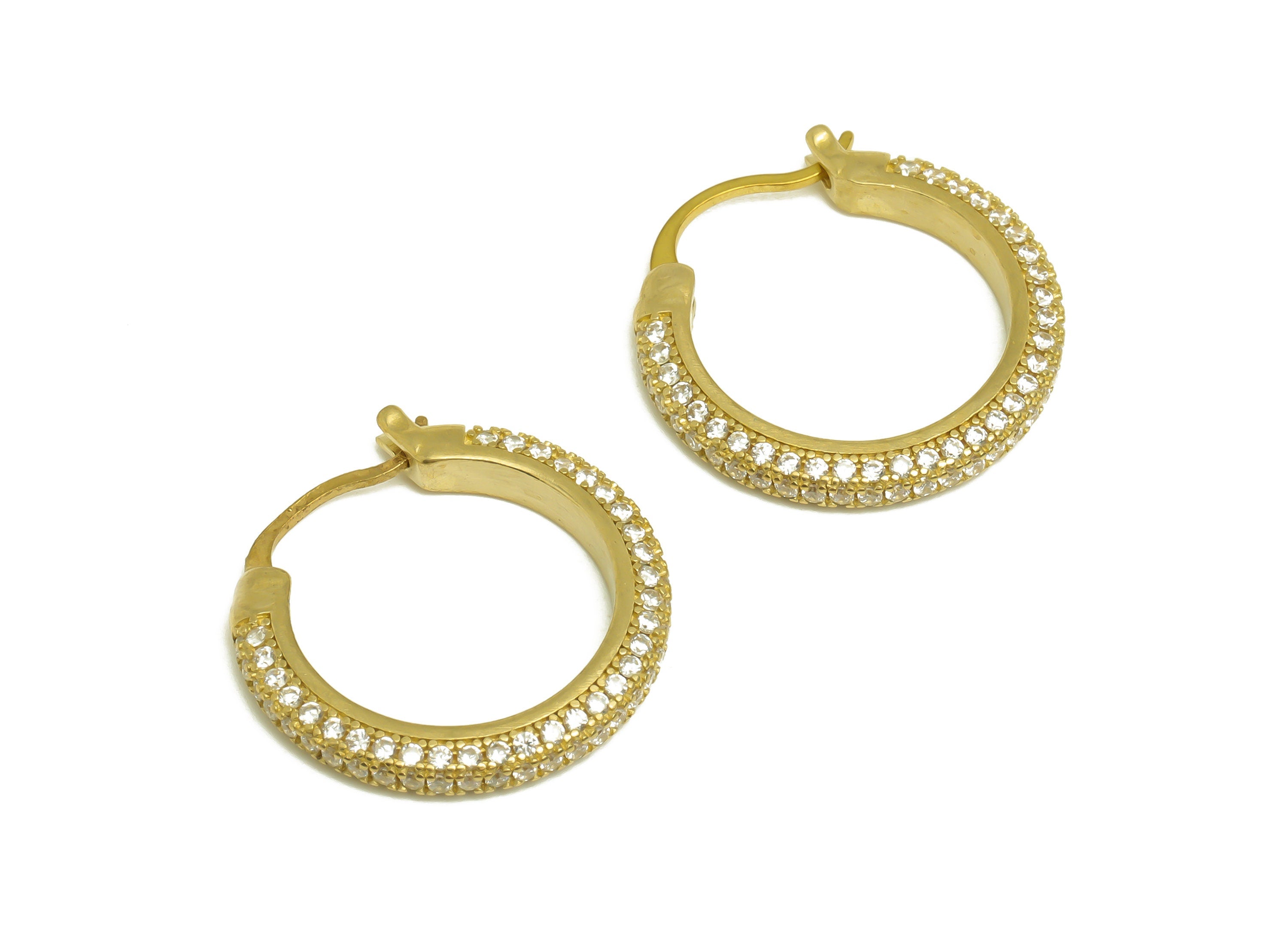 22mm Brass CZ Hoop Earring - Brass Hinged Back Earring - Brass Round Cubic Zircon Earring - CZ Hinged Back Earring - 22x22x2mm - PP10352-22 - DOMEDBAZAAR
