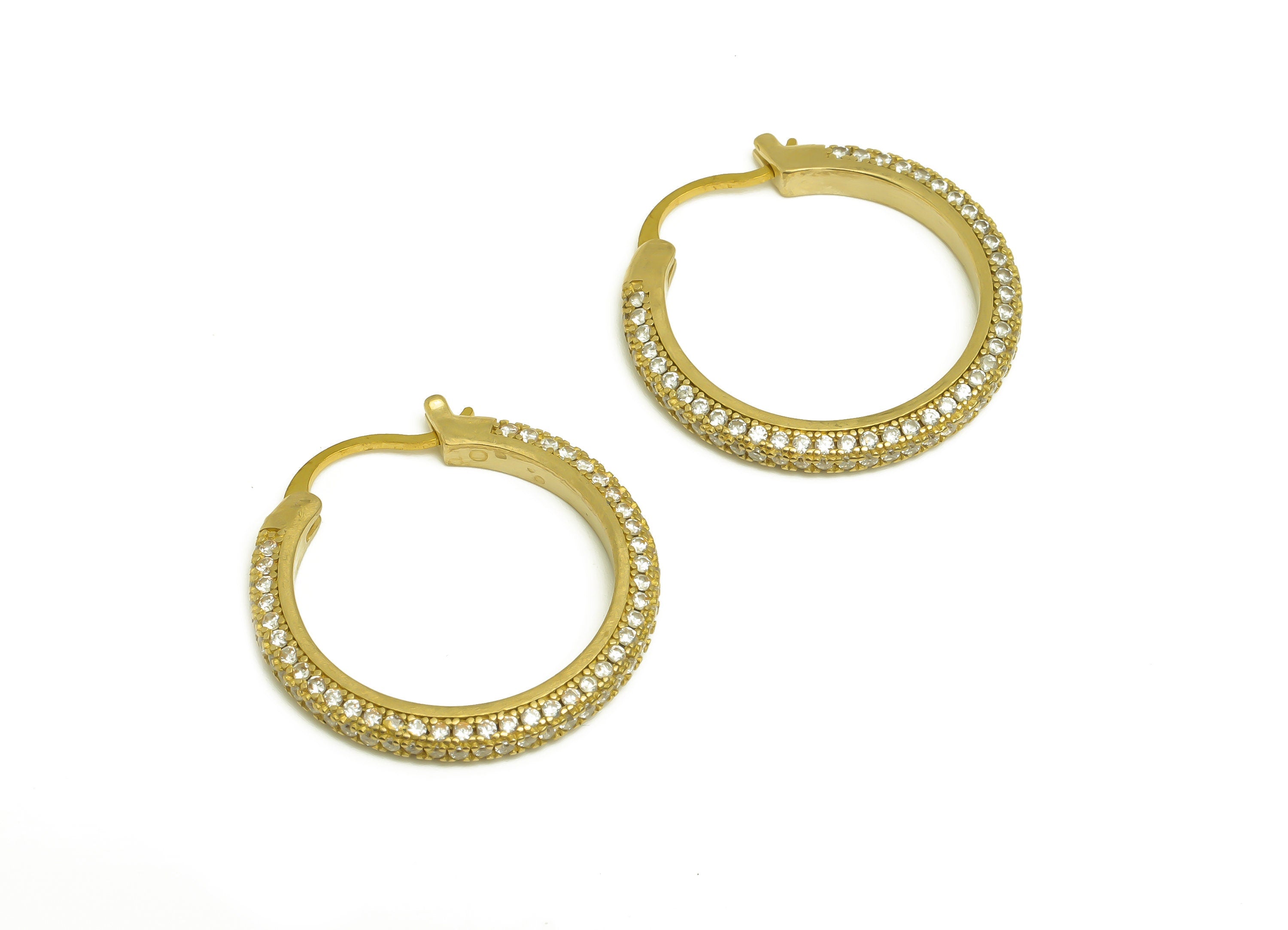 26mm Brass CZ Hoop Earring - Brass Hinged Back Earring - Brass Round Cubic Zircon Earring - CZ Hinged Back Earring - 26x26x2mm - PP10352-26 - DOMEDBAZAAR