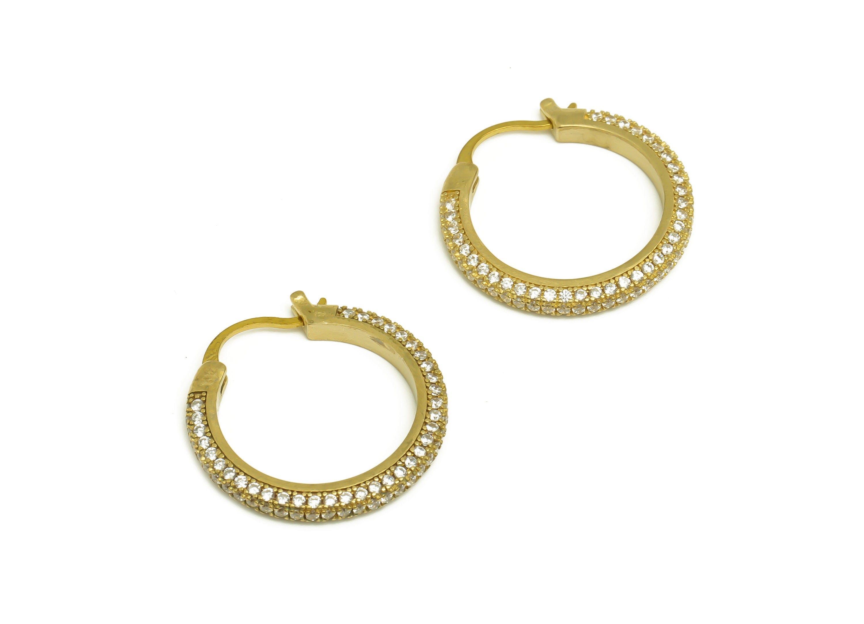 24mm Brass CZ Hoop Earring - Brass Hinged Back Earring - Brass Round Cubic Zircon Earring - CZ Hinged Back Earring - 24x24x2mm - PP10352-24 - DOMEDBAZAAR
