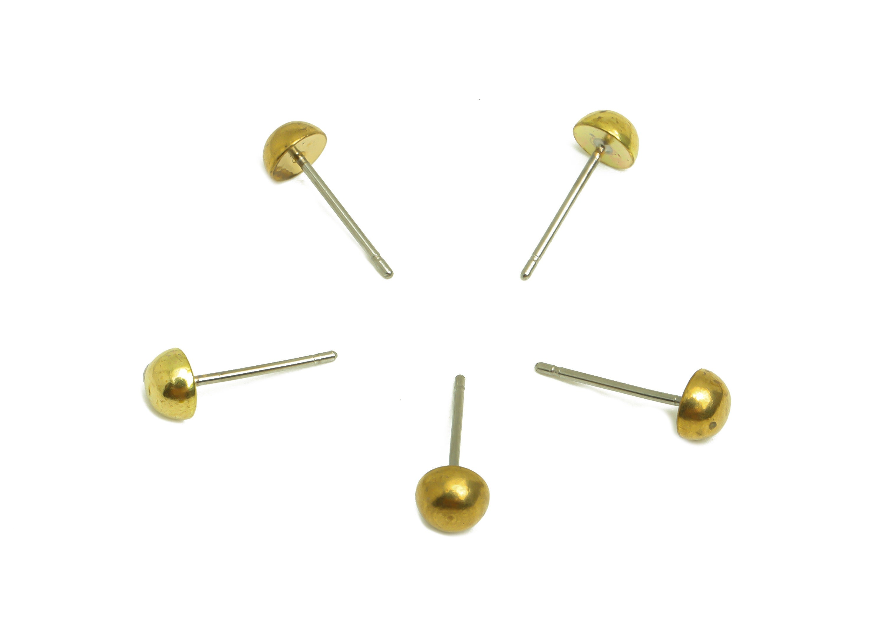 Brass Half Ball Earrings Stud - Raw Brass Mini Round Earring Post - Semicircle Stud Earring - Jewelry Supplies - 15.2x5.5x3mm - PP10339 - DOMEDBAZAAR