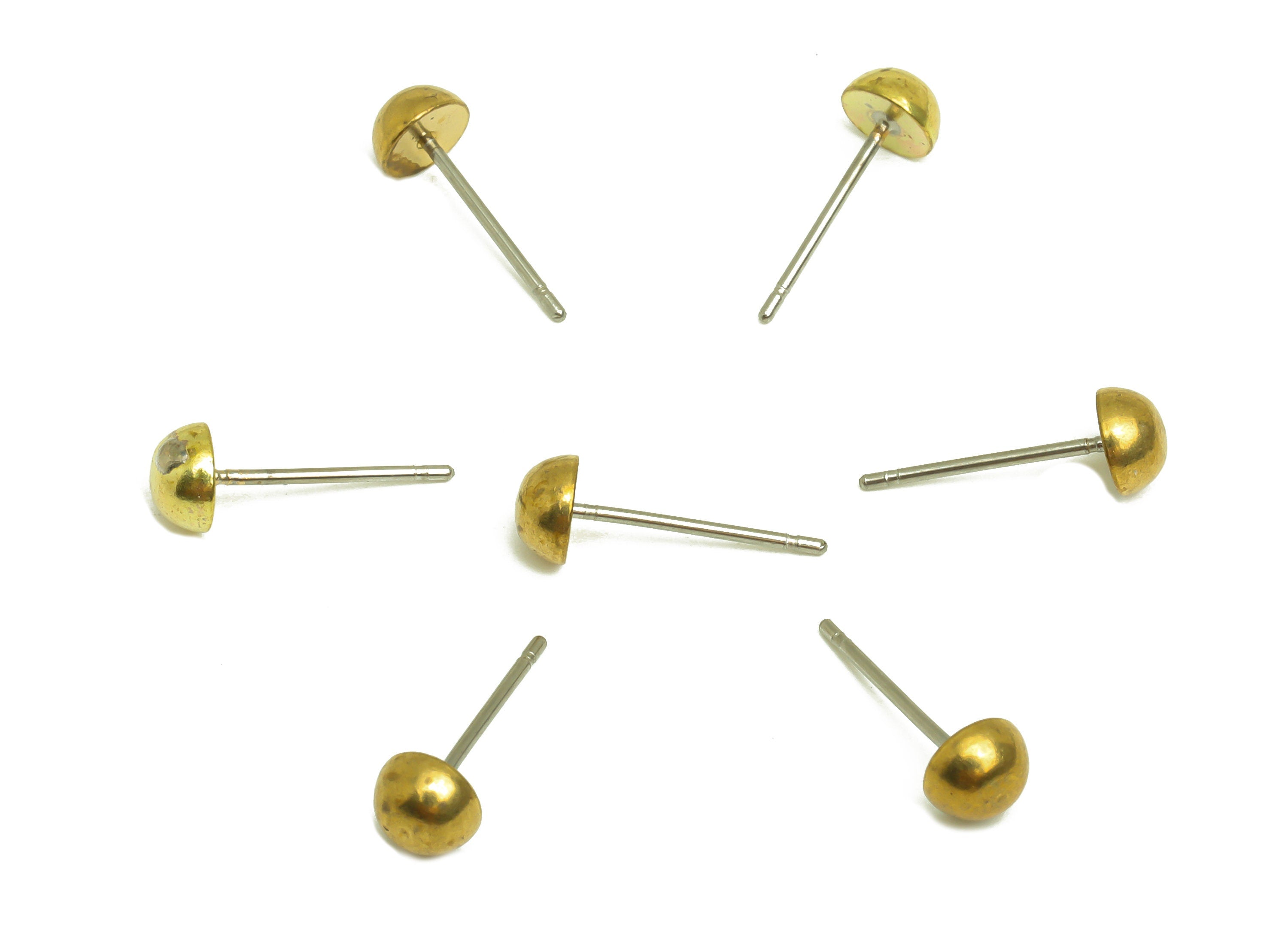 Brass Half Ball Earrings Stud - Raw Brass Mini Round Earring Post - Semicircle Stud Earring - Jewelry Supplies - 15.2x5.5x3mm - PP10339 - DOMEDBAZAAR