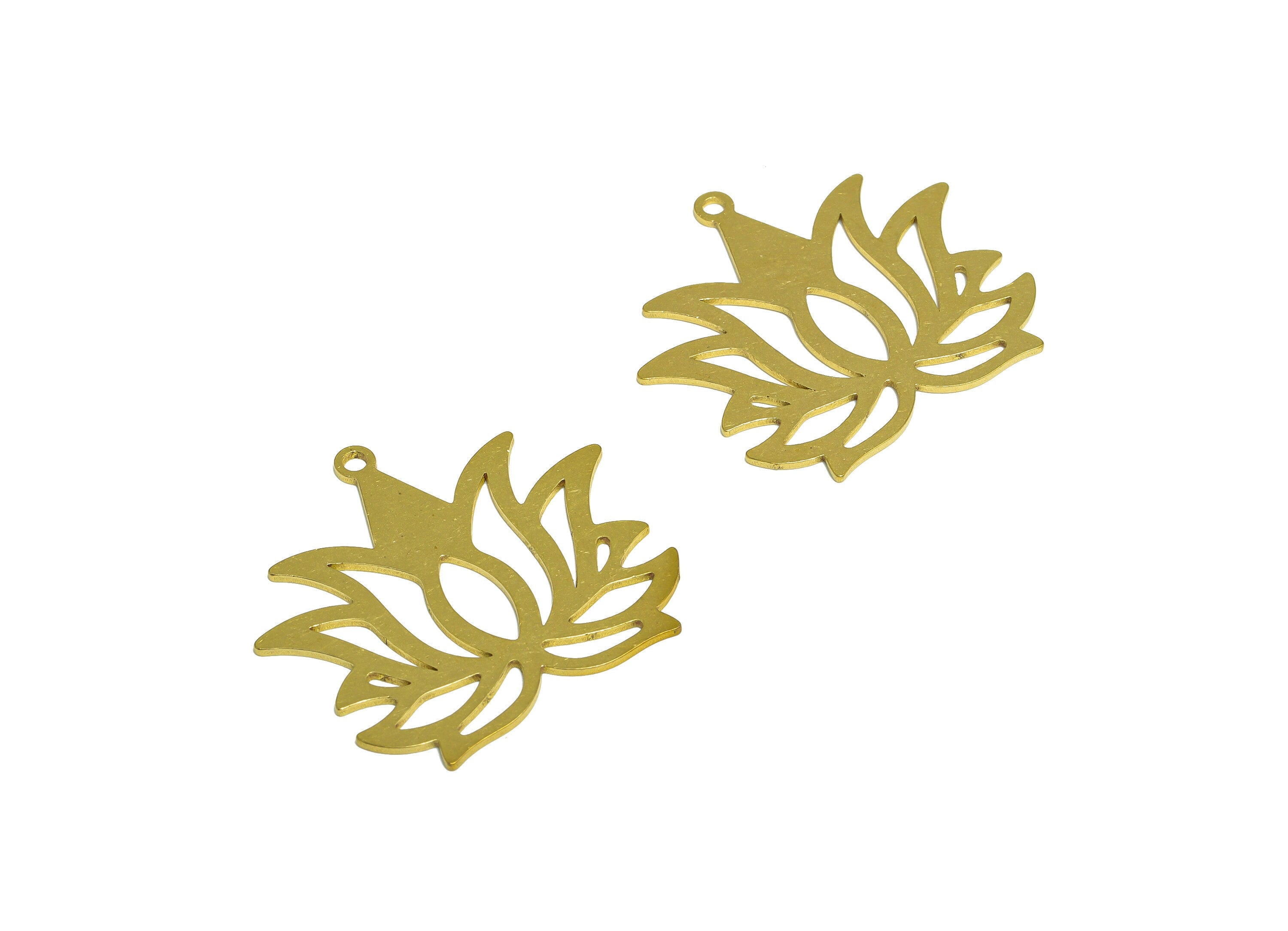 Brass Lotus Earring Charms - Raw Brass Hollow Lotus Flower Pendant - Earrings Finding - Laser Cut Charm - 38.27x31.94x0.99mm - PP3723B - DOMEDBAZAAR