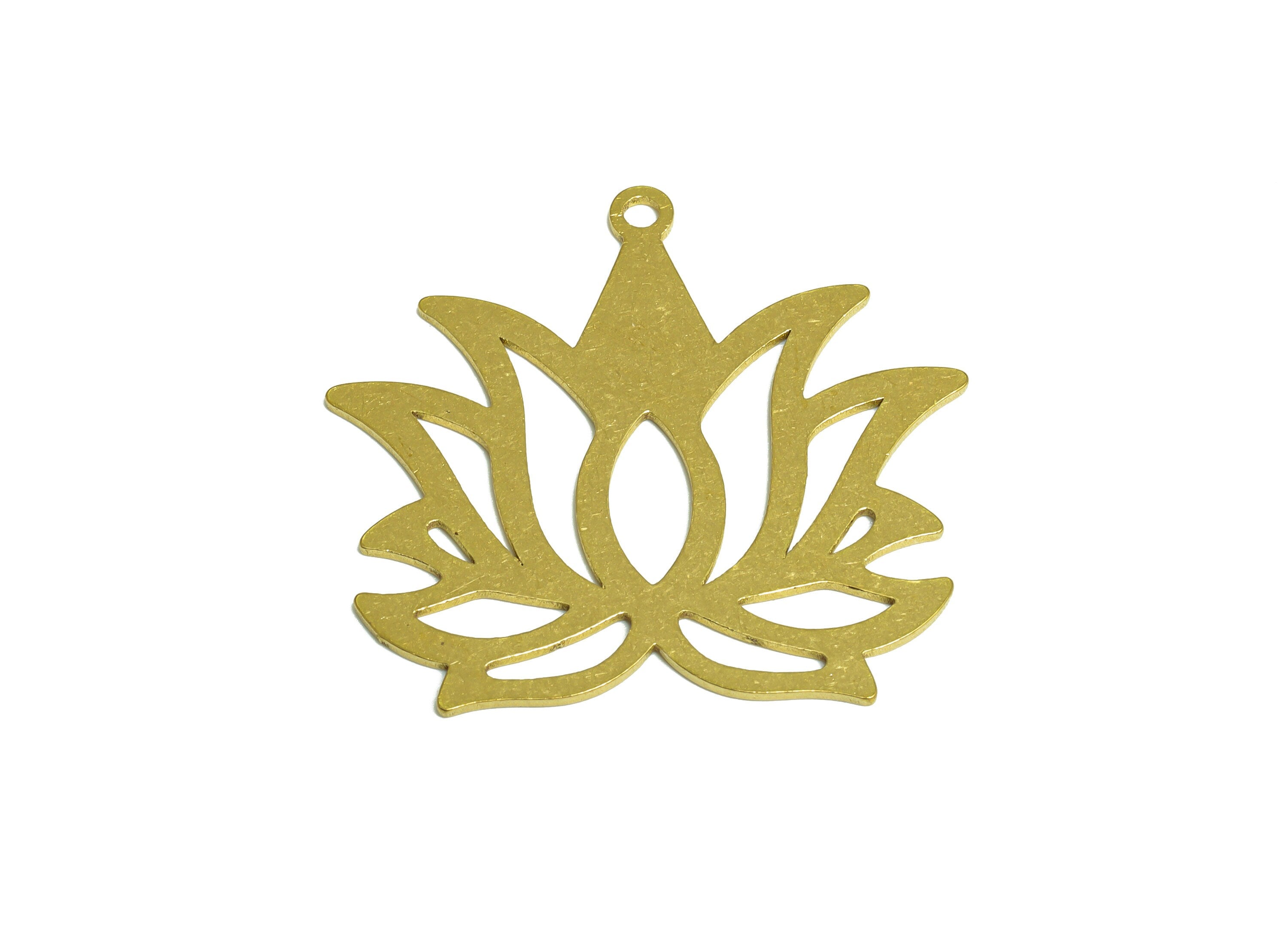 Brass Lotus Earring Charms - Raw Brass Hollow Lotus Flower Pendant - Earrings Finding - Laser Cut Charm - 38.27x31.94x0.99mm - PP3723B - DOMEDBAZAAR