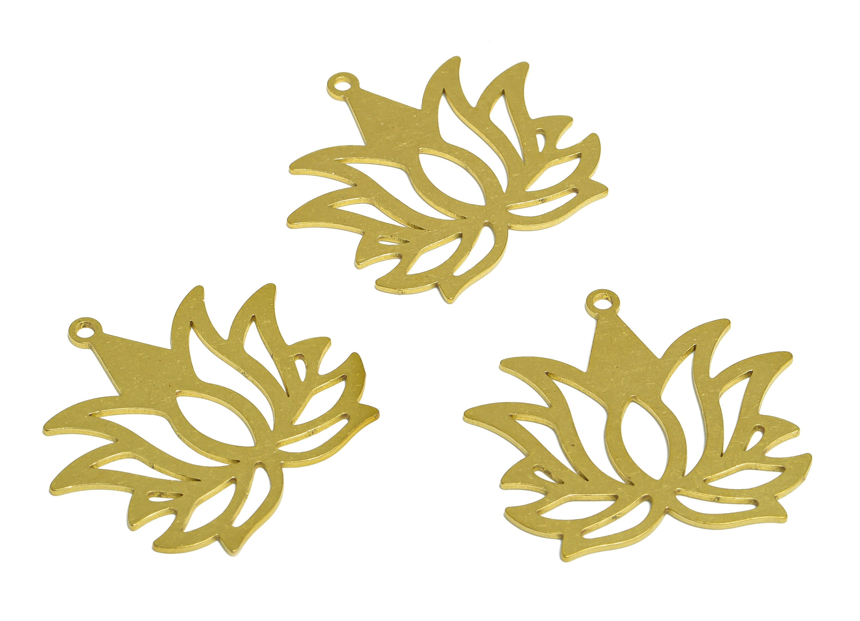 Brass Lotus Earring Charms - Raw Brass Hollow Lotus Flower Pendant - Earrings Finding - Laser Cut Charm - 38.27x31.94x0.99mm - PP3723B - DOMEDBAZAAR