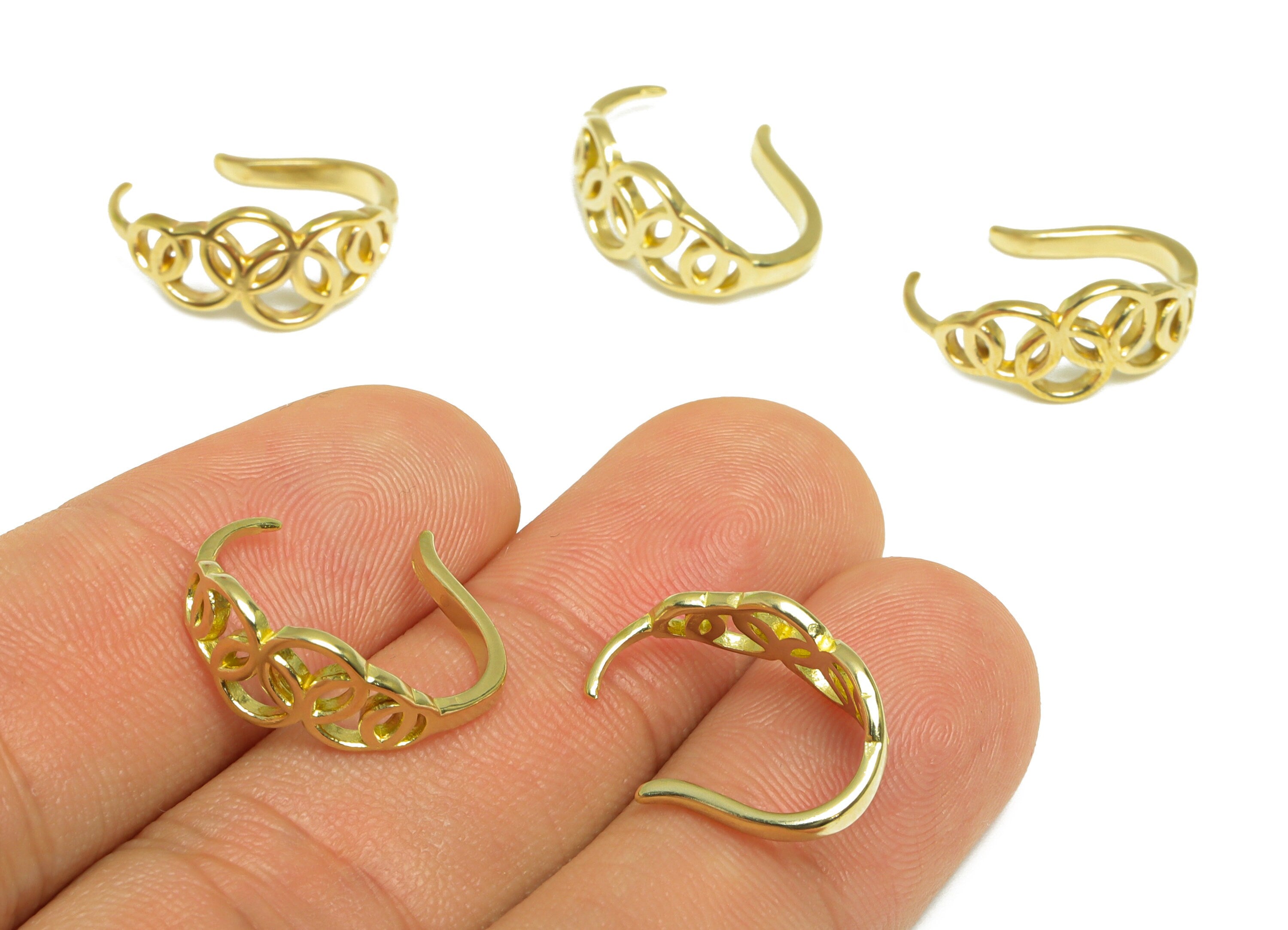 Brass Round Ear Wires Earring - Raw Brass Link Circle Ear Hook - Brass Pattern Wire Hook Earring - Wire Hook Earring - 17.6x14x8mm - PP10114 - DOMEDBAZAAR