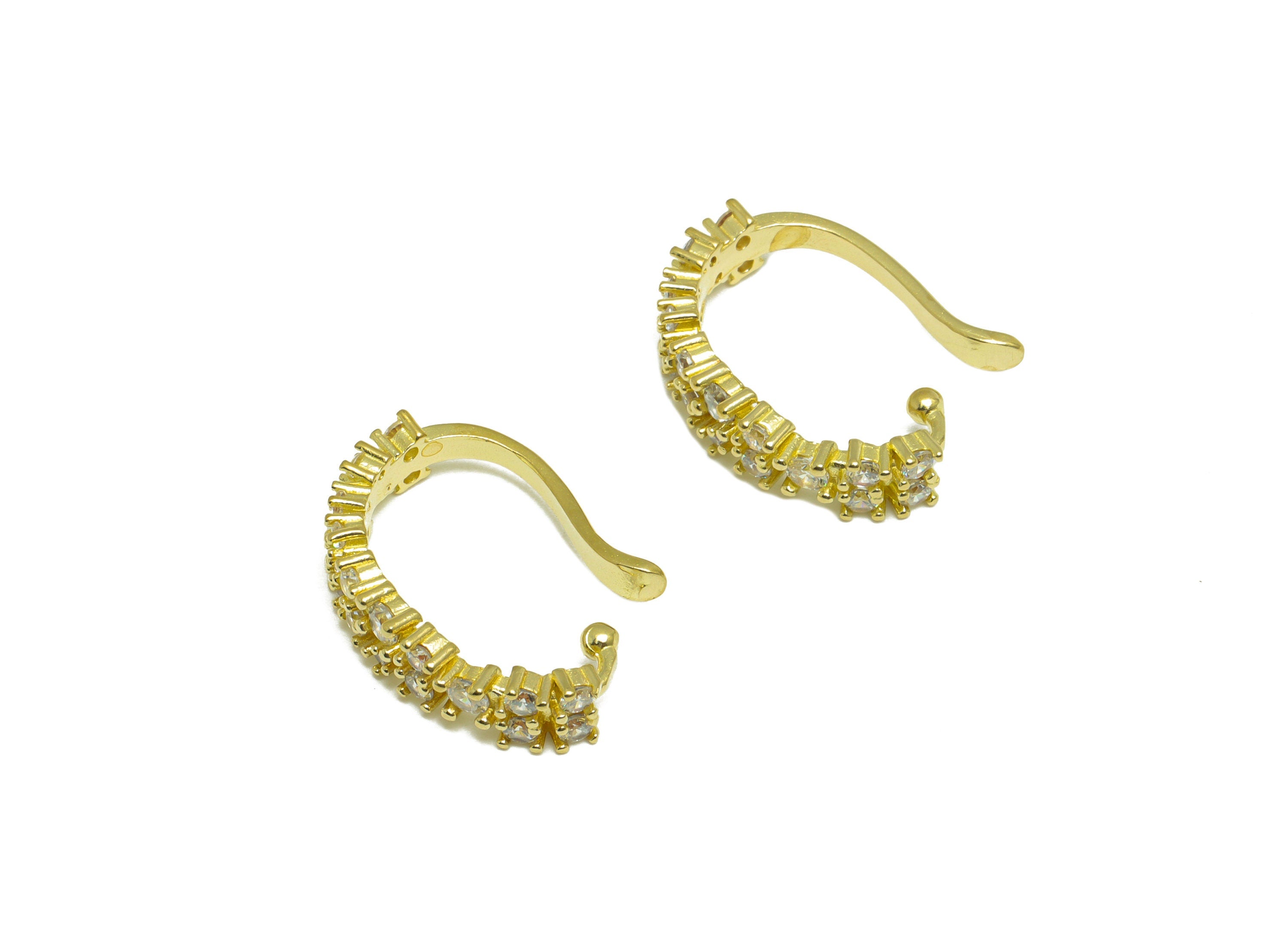 Brass CZ Long Bead Ear Clip - Raw Brass Ear Clip Cubic Zircon - Brass Cubic Earring Cuff - Mini Round Zircon Cuff Ear - 22x15x5mm - PP10116 - DOMEDBAZAAR