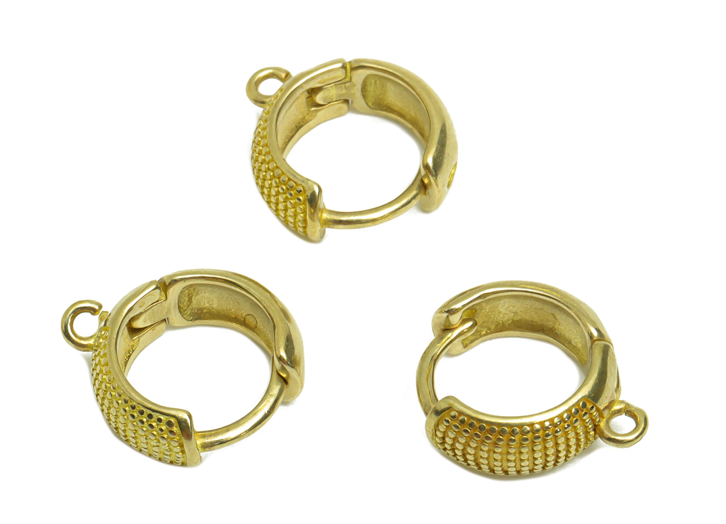 Brass Thick Huggie Hoop Earring - Raw Brass Textured Hoop Huggie Earring With Loop - Brass Round Huggie Hoop Earring - 14x12x4.9mm - PP10334 - DOMEDBAZAAR