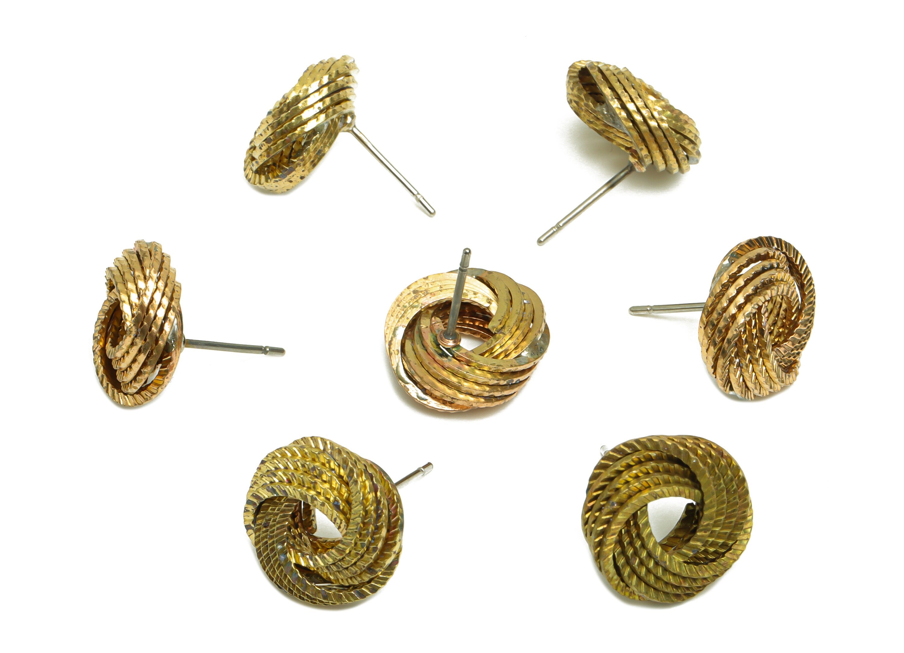 Brass Interwoven Earring Stud - Raw Brass Textured Ring Earring Post - Cross Rings Bead Earring Post - Interwoven Stud - 16x12x4mm- PP10058 - DOMEDBAZAAR