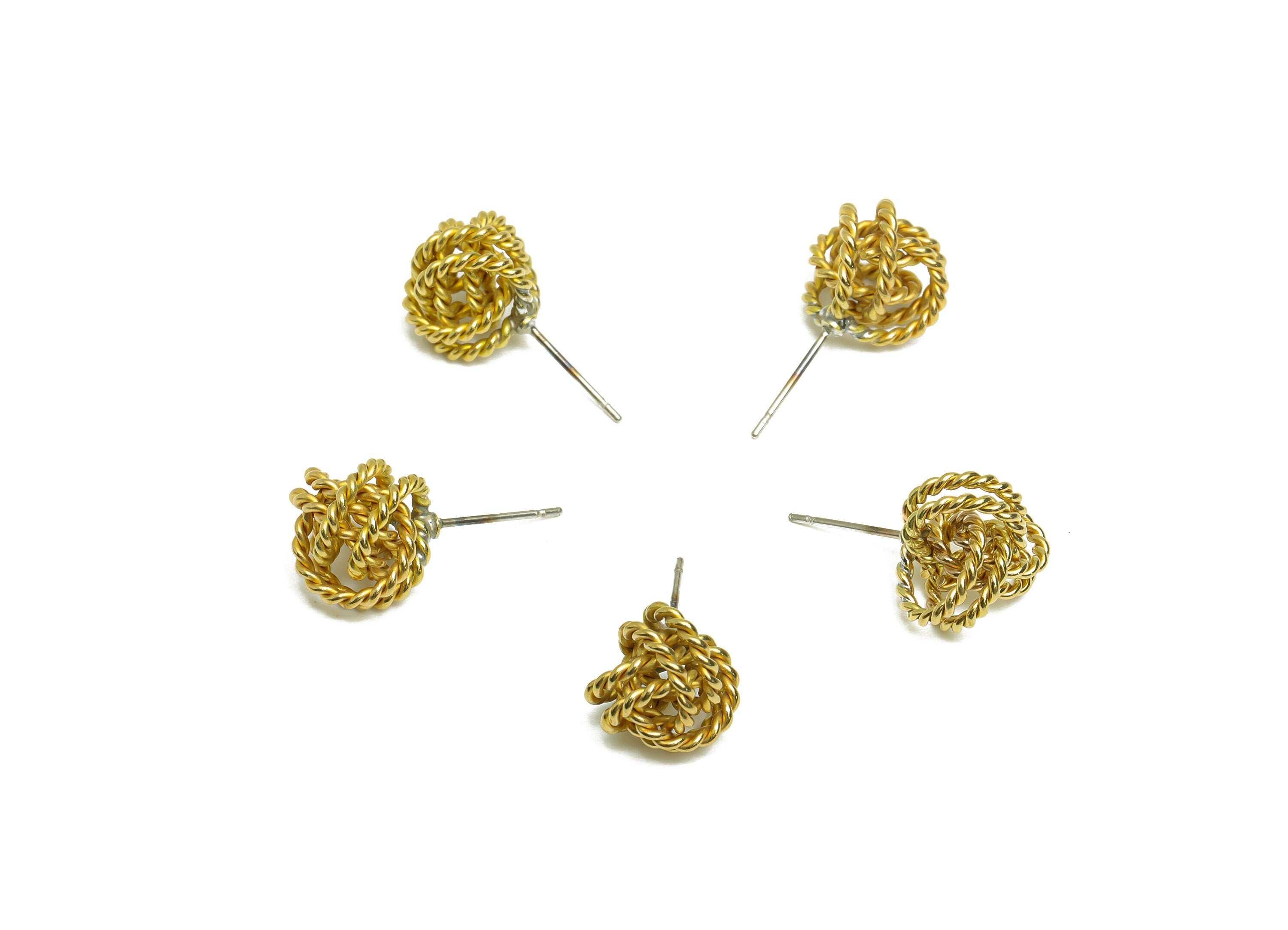 Brass Interwoven Earring Post - Raw Brass Woven Ring Earring Stud - Cross Rings Earring Post - Twisted Ball Post - 21x10x1.5mm - PP10390 - DOMEDBAZAAR