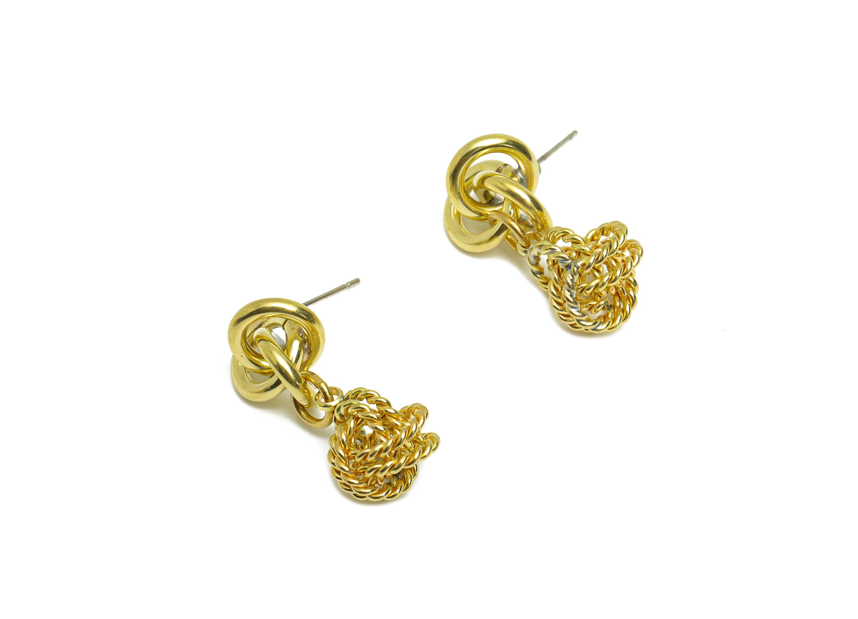 Brass Interwoven Earring Post - Raw Brass Dangle Woven Ring Earring Stud - Cross Rings Earring Post - Dangle Ball Post - 32x12x2mm - PP10388 - DOMEDBAZAAR