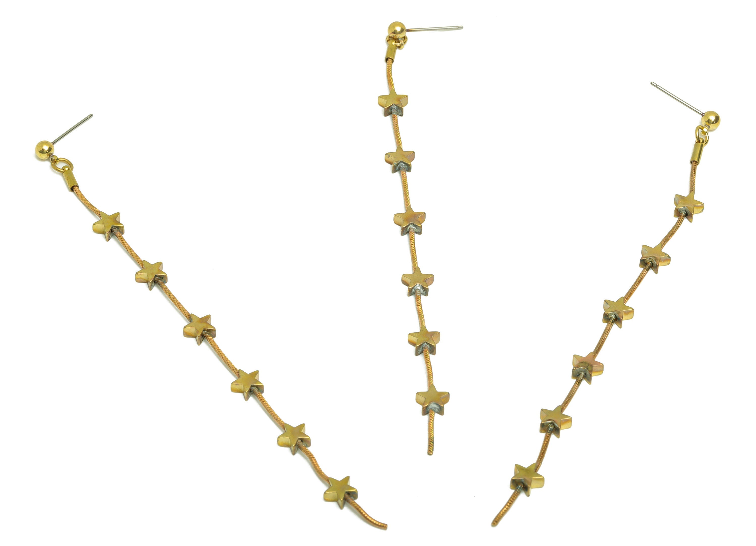 Brass Chain Star Earring Post - Raw Brass Dangle Star Earring Stud - Brass Chain Dangle Earring Post - Brass Star Post - 118x6x2mm - PP10393 - DOMEDBAZAAR