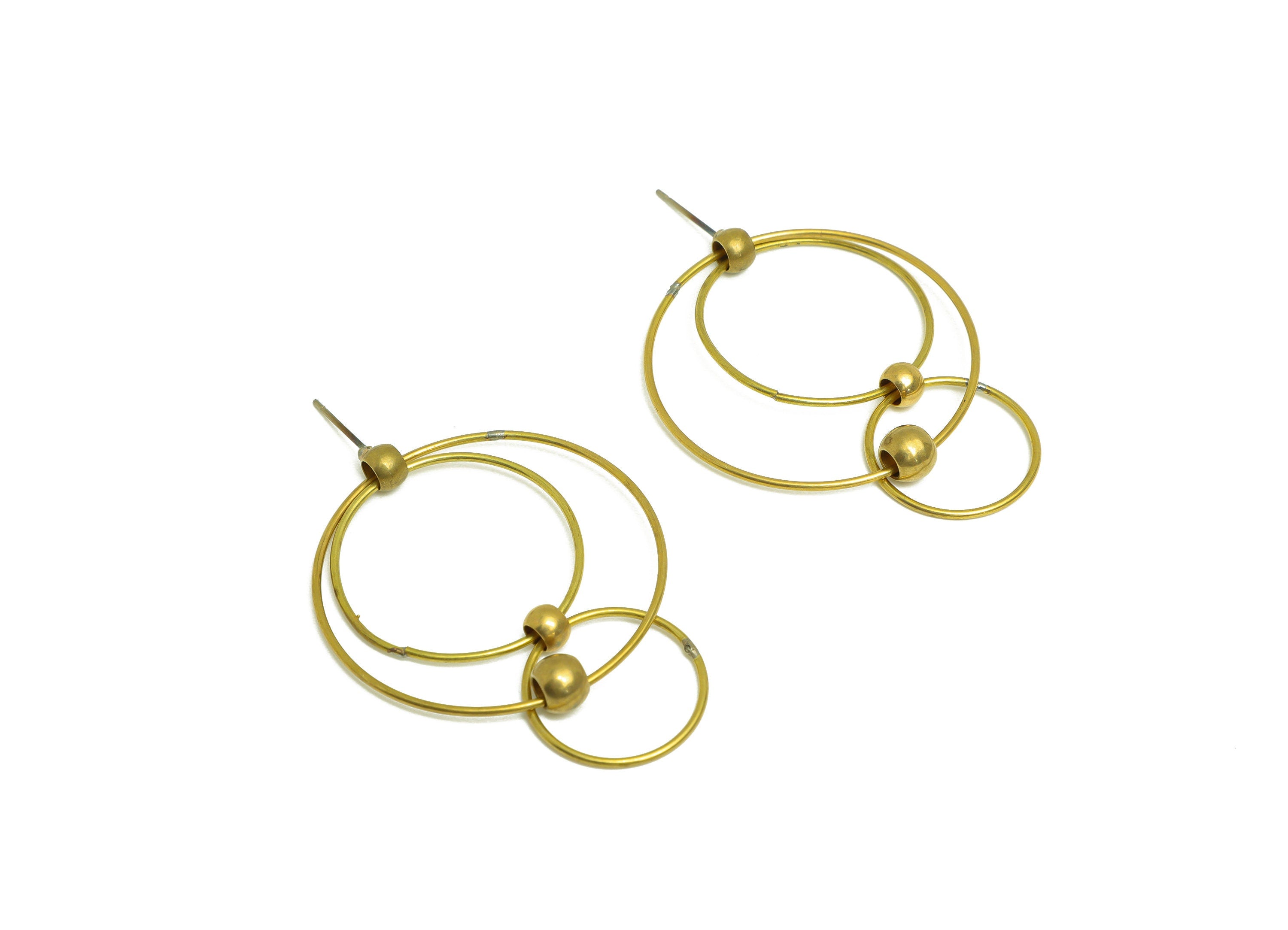 Brass Round Earring Post - Raw Brass Dangle Bead Earring Stud - Brass Interlock Dangle Earring Post - Brass Steel Post - 118x6x2mm - PP10380 - DOMEDBAZAAR
