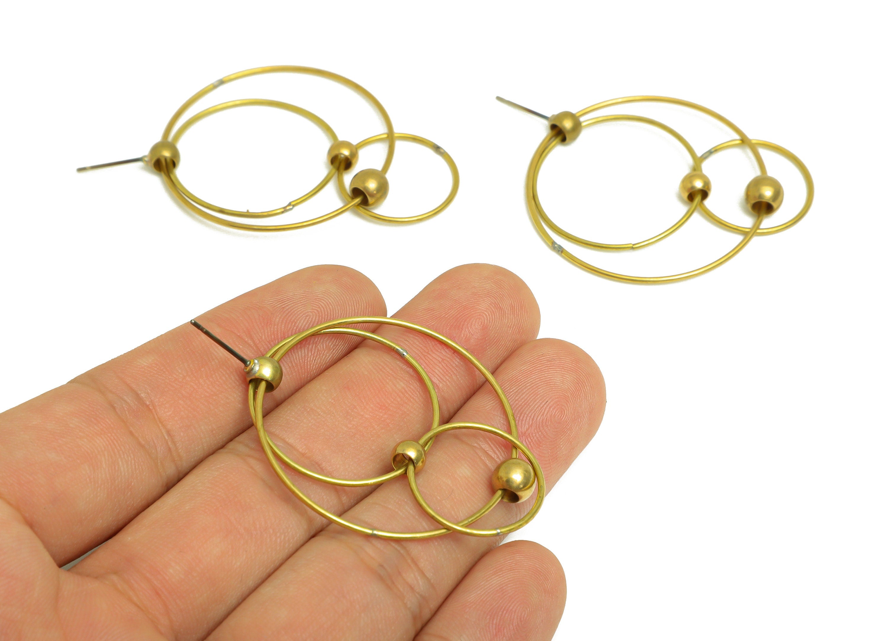 Brass Round Earring Post - Raw Brass Dangle Bead Earring Stud - Brass Interlock Dangle Earring Post - Brass Steel Post - 118x6x2mm - PP10380 - DOMEDBAZAAR