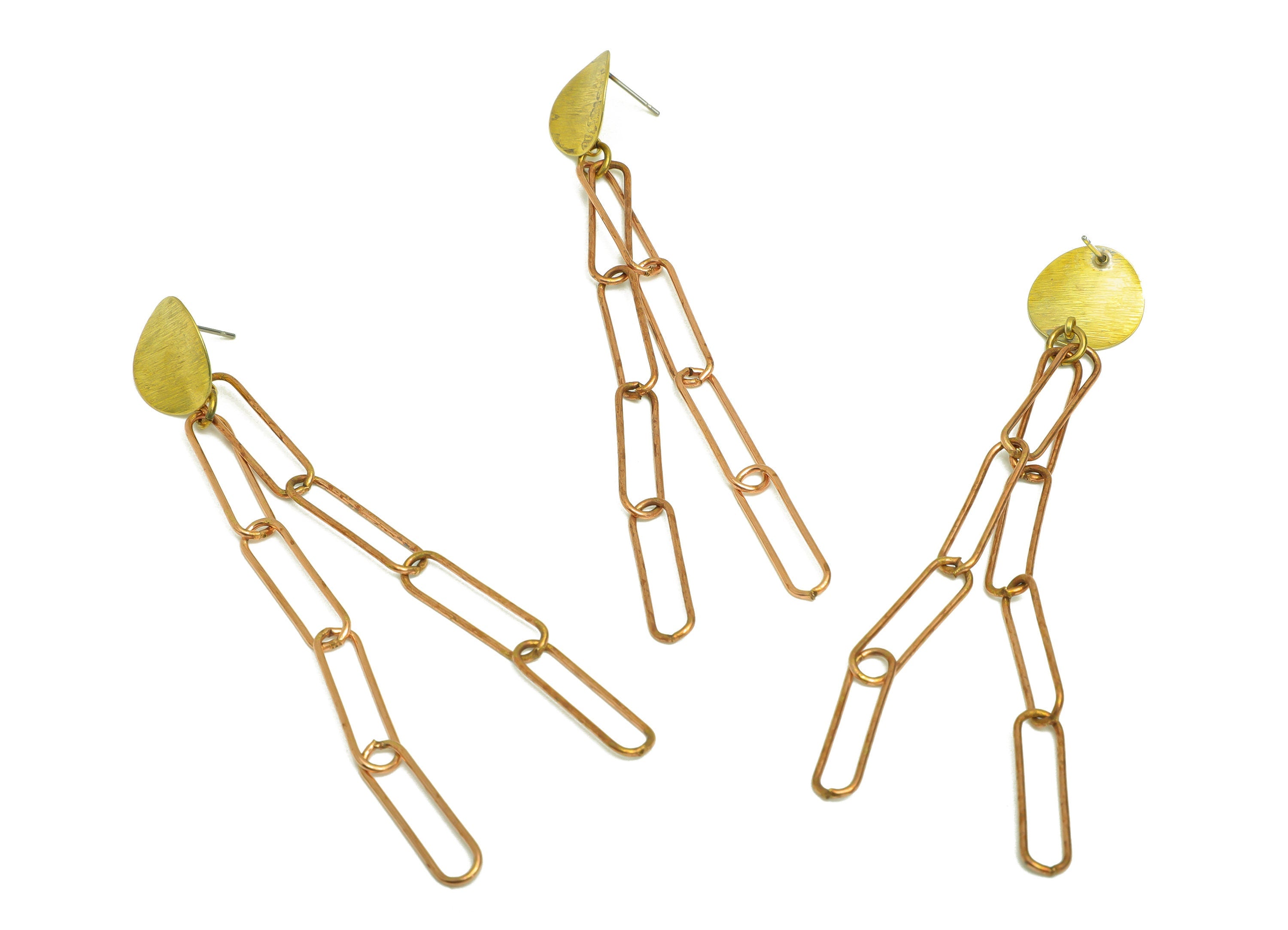 Brass Round Earring Post - Raw Brass Dangle Chain Earring Stud - Interlock Dangle Earring Post - Chain Steel Post - 95x15x0.8mm - PP10409 - DOMEDBAZAAR