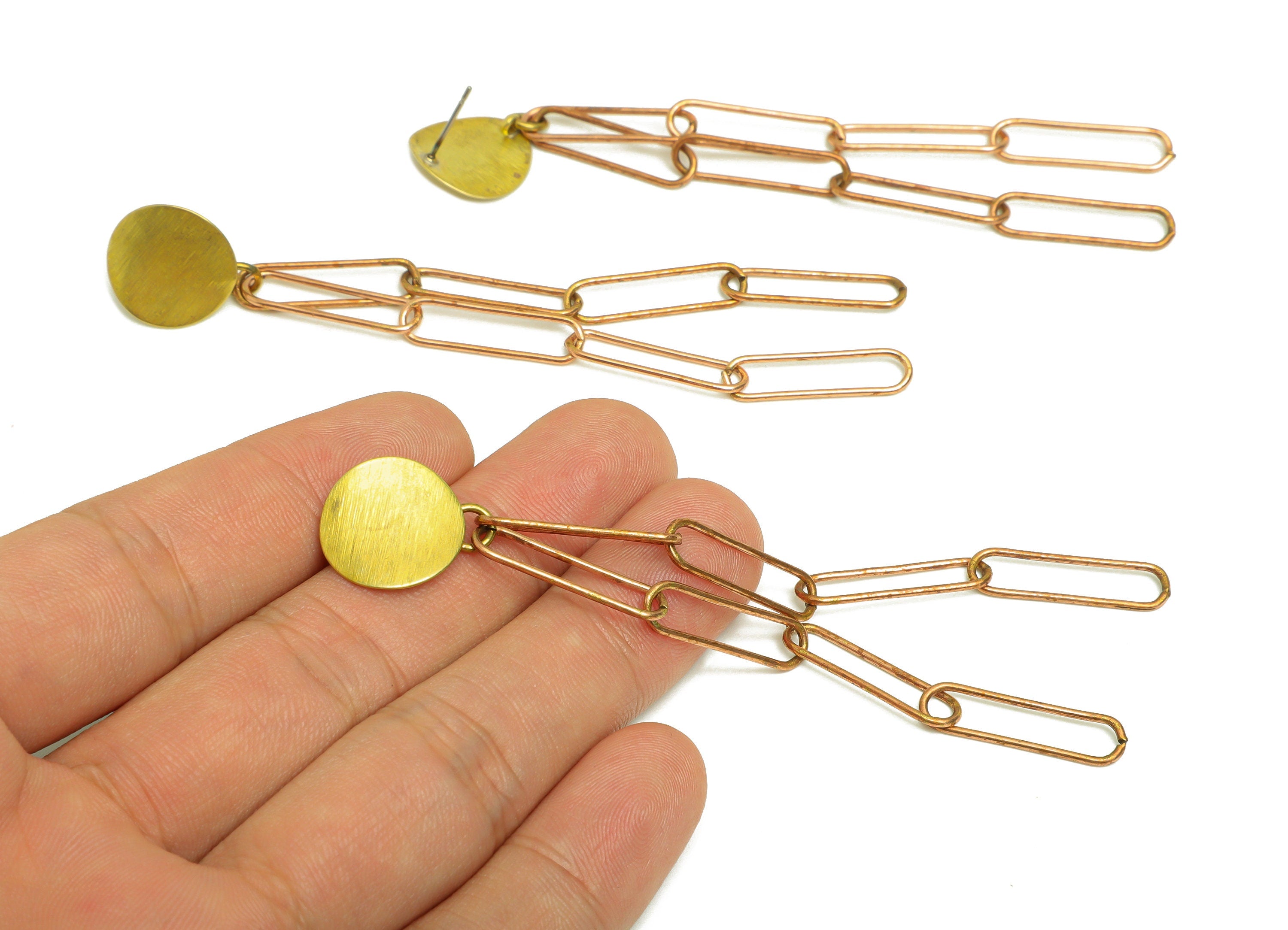 Brass Round Earring Post - Raw Brass Dangle Chain Earring Stud - Interlock Dangle Earring Post - Chain Steel Post - 95x15x0.8mm - PP10409 - DOMEDBAZAAR