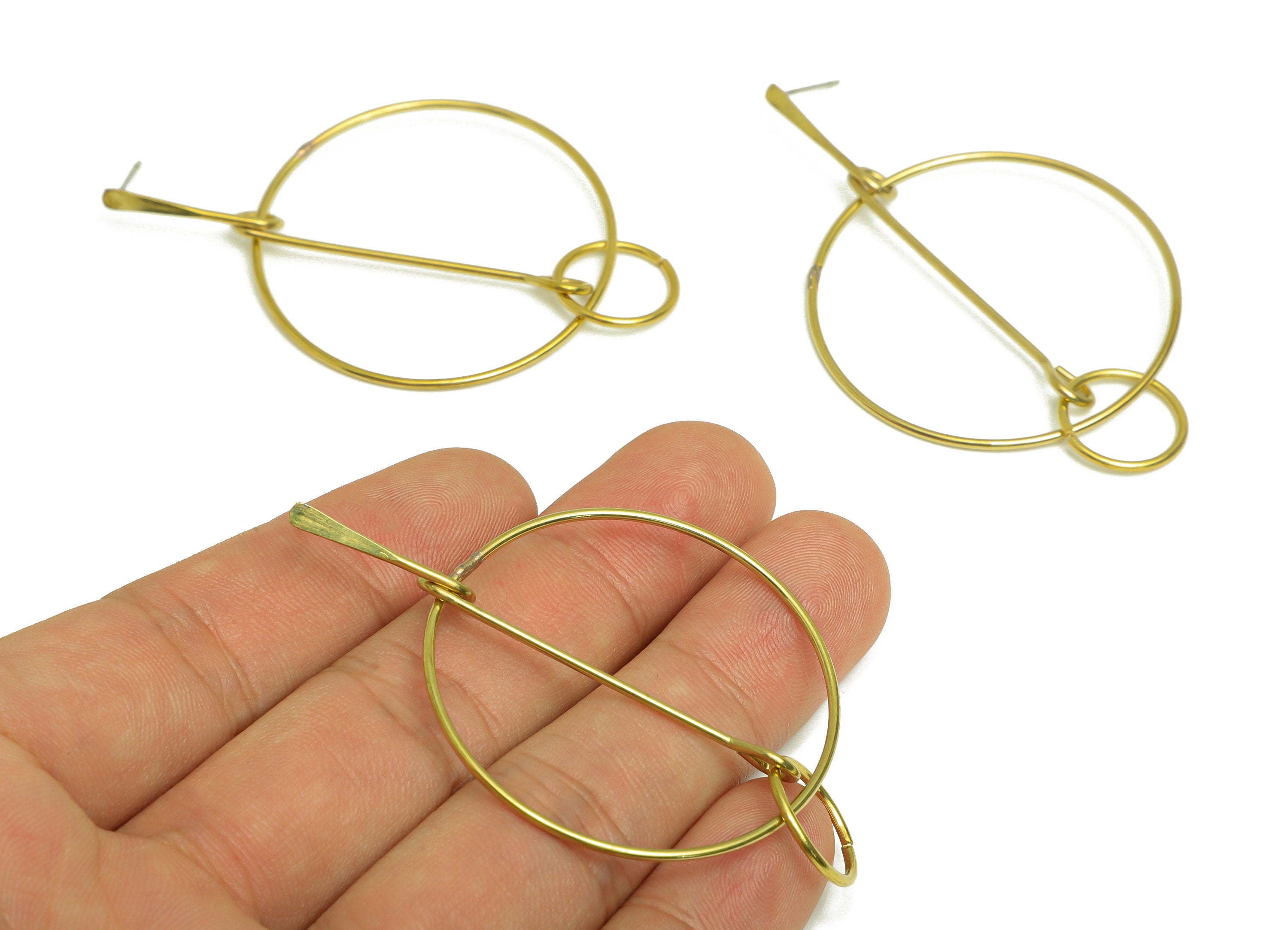 Brass Round Earring Post - Raw Brass Stick Dangle Earring Stud - Brass Interlock Dangle Earring Post - Brass Steel Post - 65x40x1mm -PP10414 - DOMEDBAZAAR