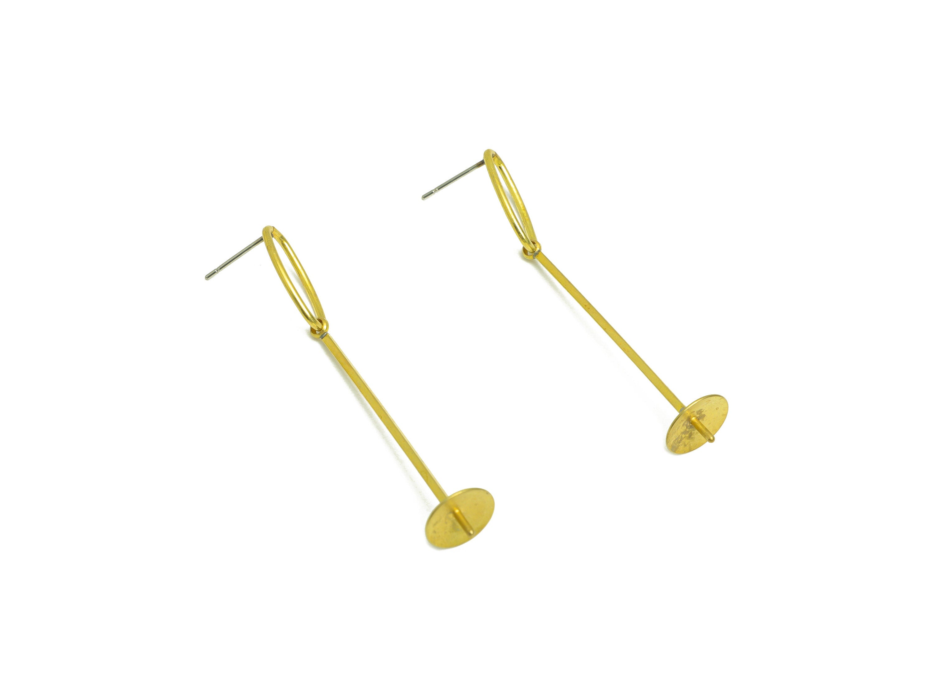 Brass Oval Earring Post - Raw Brass Stick Dangle Earring Stud - Interlock Dangle Earring Post - Steel Post For Pearl - 59x16.6x1mm - PP10378 - DOMEDBAZAAR