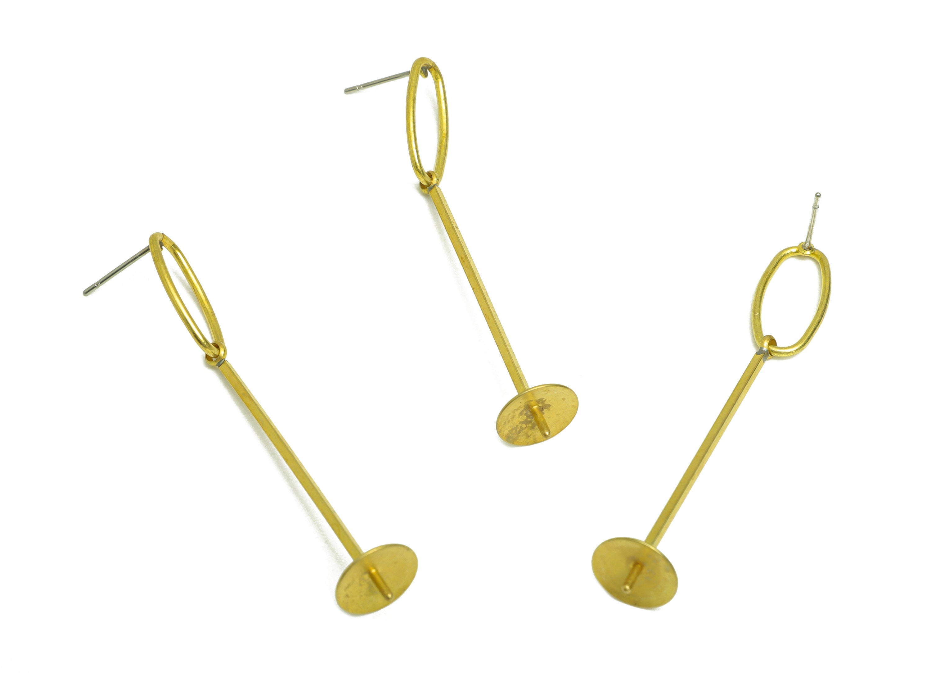 Brass Oval Earring Post - Raw Brass Stick Dangle Earring Stud - Interlock Dangle Earring Post - Steel Post For Pearl - 59x16.6x1mm - PP10378 - DOMEDBAZAAR