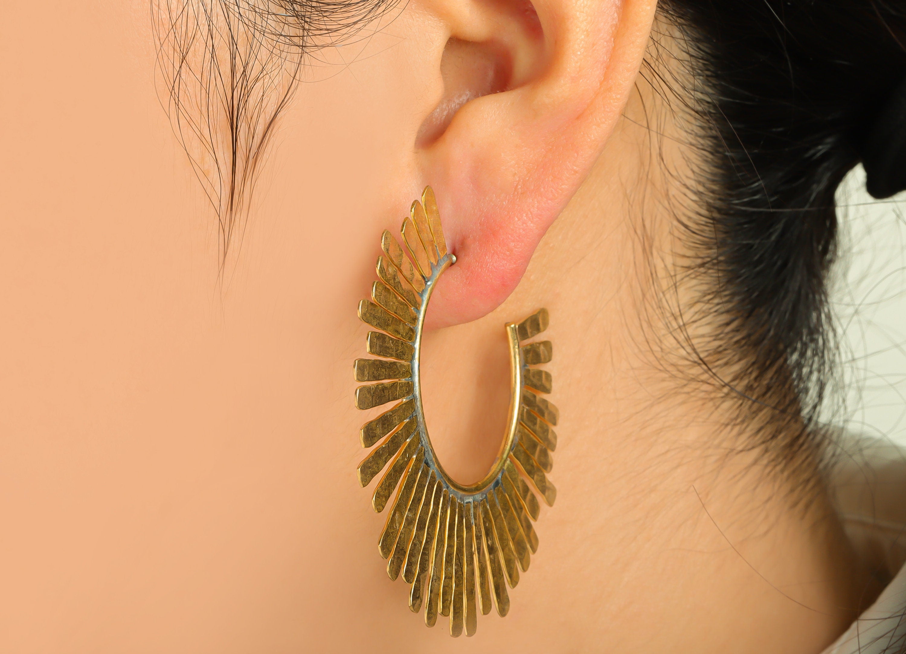 Brass Flower Earrings Studs - Raw Brass Hammered Flower Earring Post - Brass Open Hoop Earring Post - Brass Steel Stud - 64x54x1mm - PP10354 - DOMEDBAZAAR