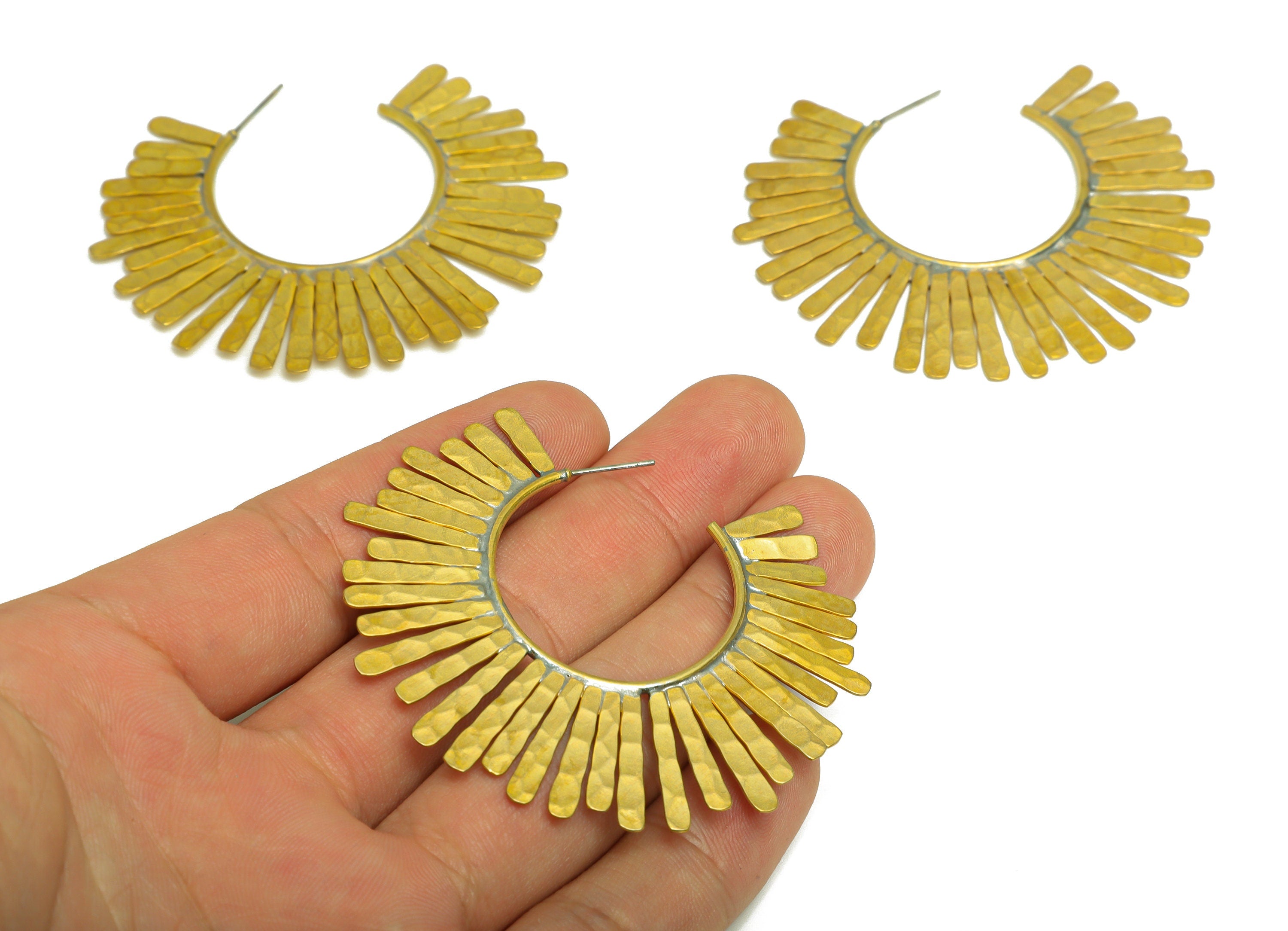 Brass Flower Earrings Studs - Raw Brass Hammered Flower Earring Post - Brass Open Hoop Earring Post - Brass Steel Stud - 64x54x1mm - PP10354 - DOMEDBAZAAR