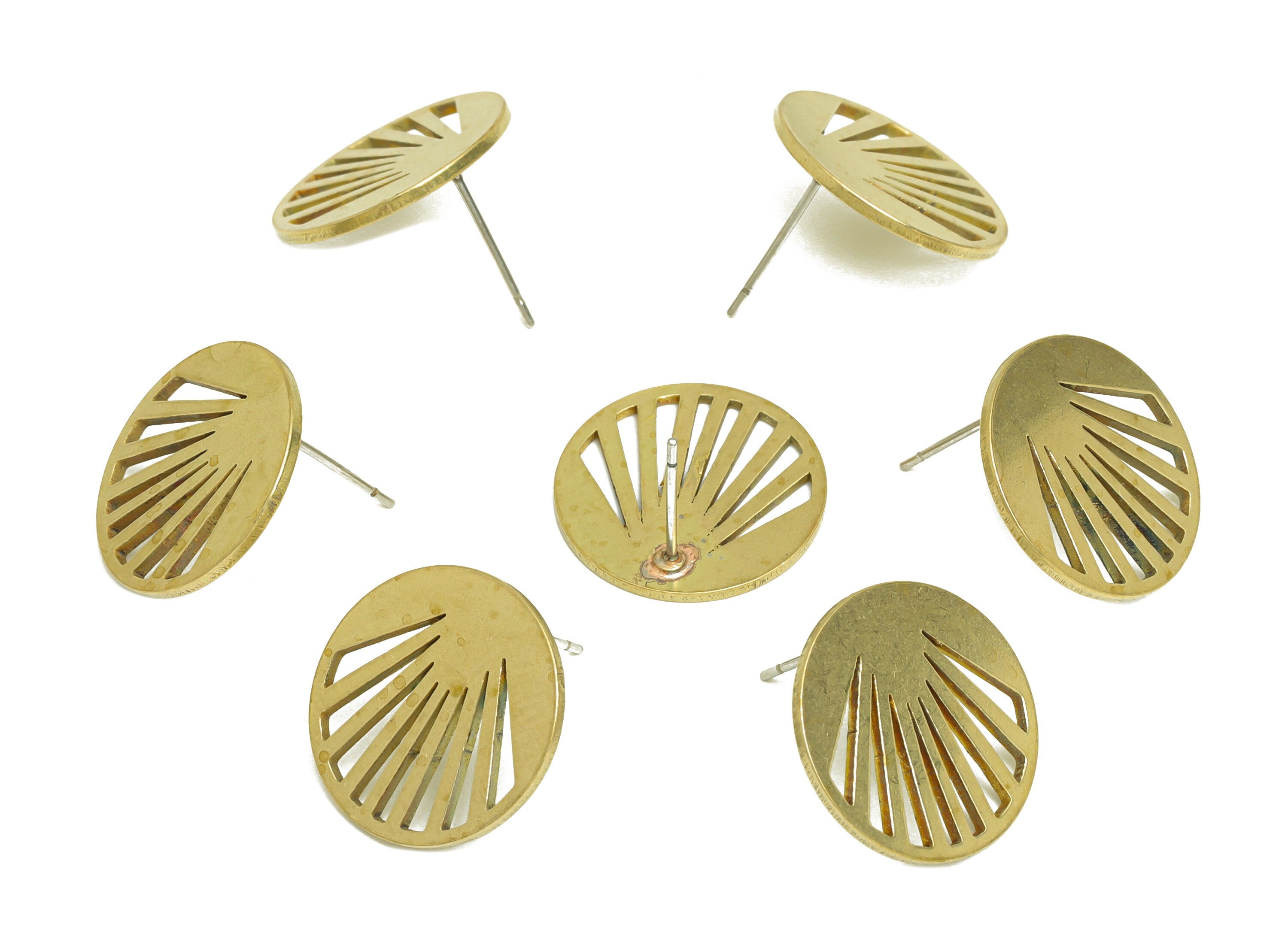 Brass Round Earrings Studs - Raw Brass Circle Earring Post - Brass Geometry Earring Post - Brass Steel Stud - 17.8x13.3x1mm - PP10359 - DOMEDBAZAAR