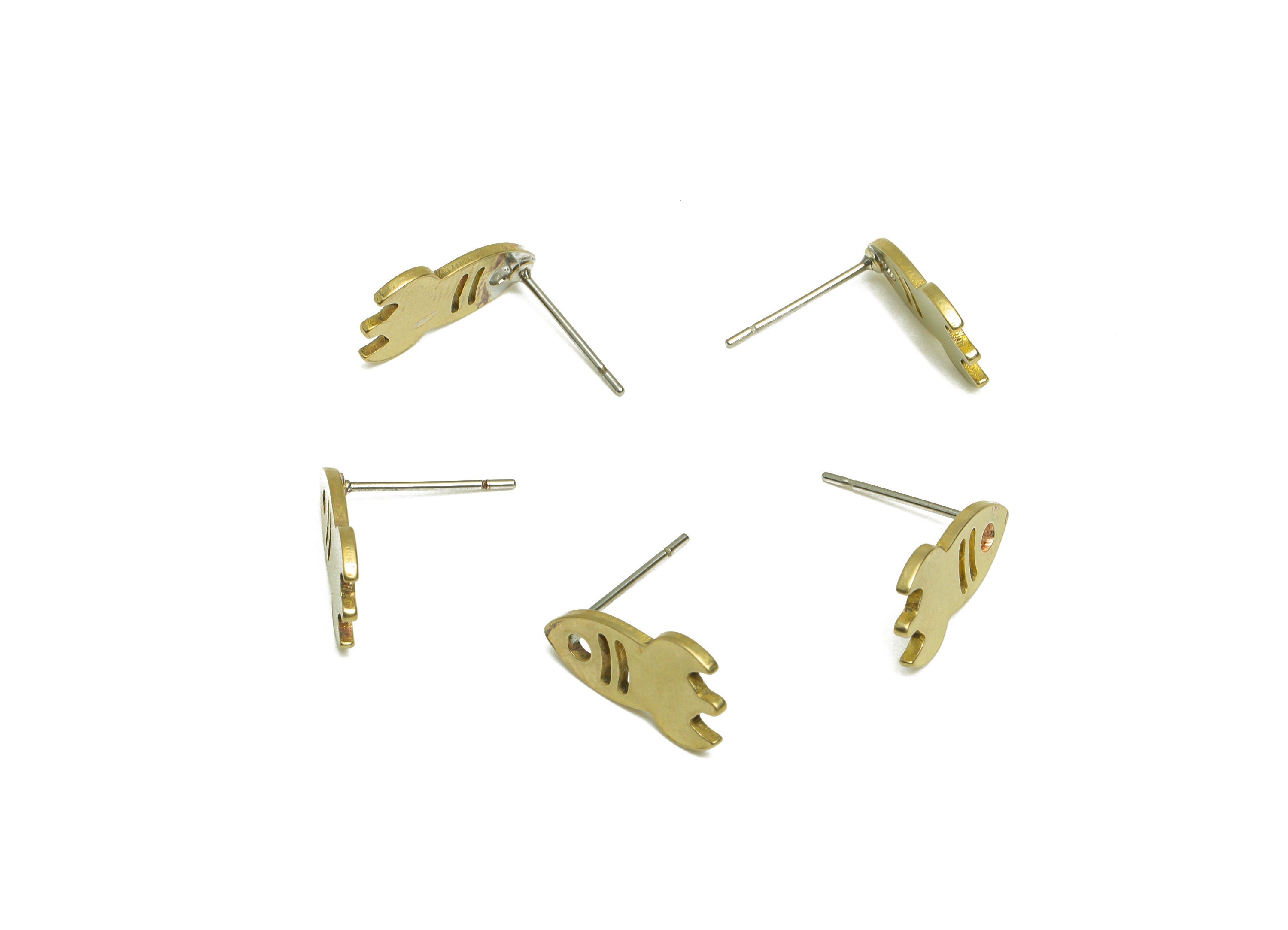 Brass Rocket Earrings Studs - Raw Brass Laser Cut Earring Post - Brass Rocket Earring Post - Brass Steel Stud - 14.6x8.5x1.02mm - PP10358 - DOMEDBAZAAR