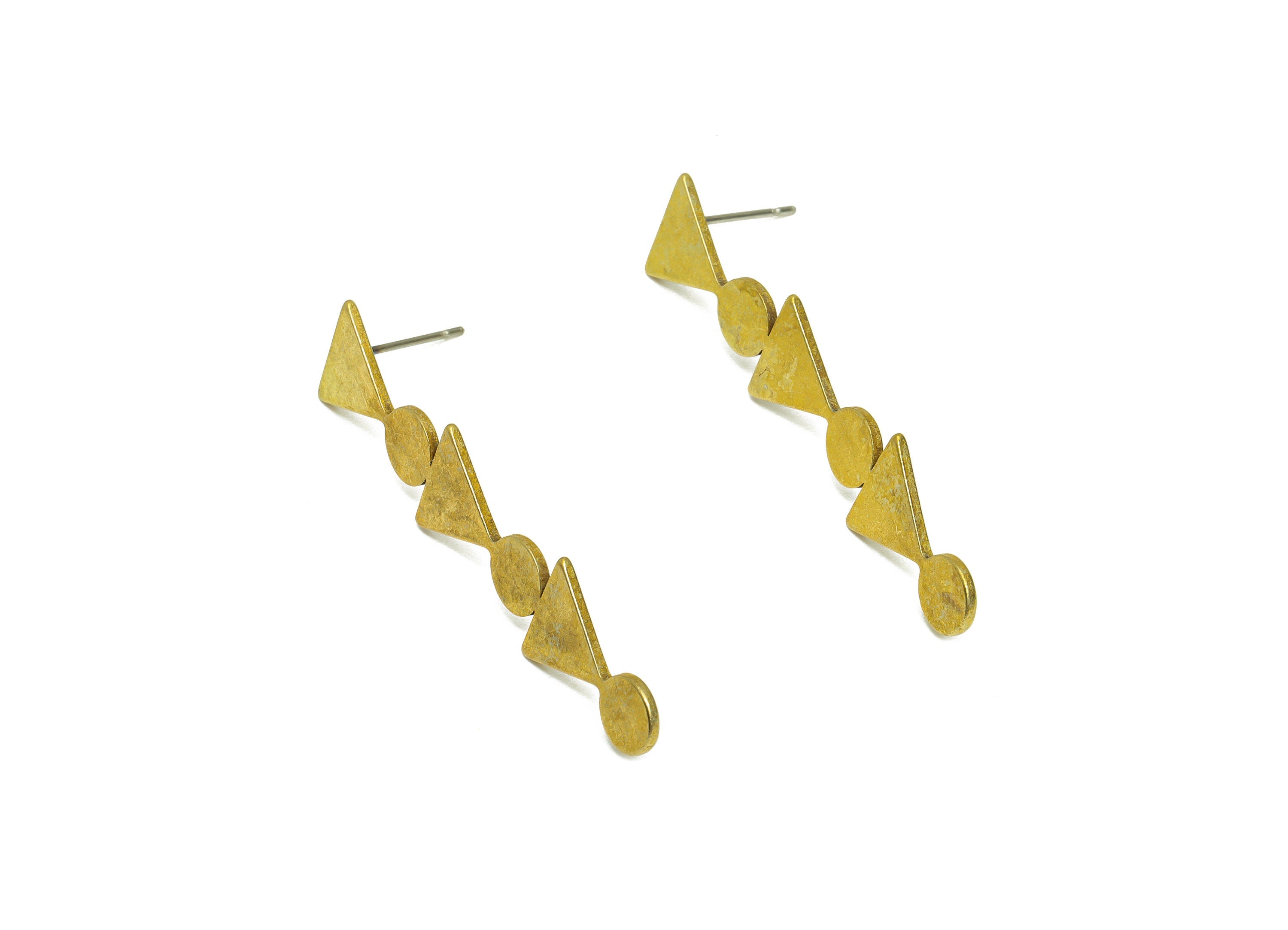 Brass Triangle Earrings Studs - Raw Brass Long Geometry Earring Post - Brass Round Earring Post - Brass Steel Stud - 44.6x10x1mm - PP10376 - DOMEDBAZAAR