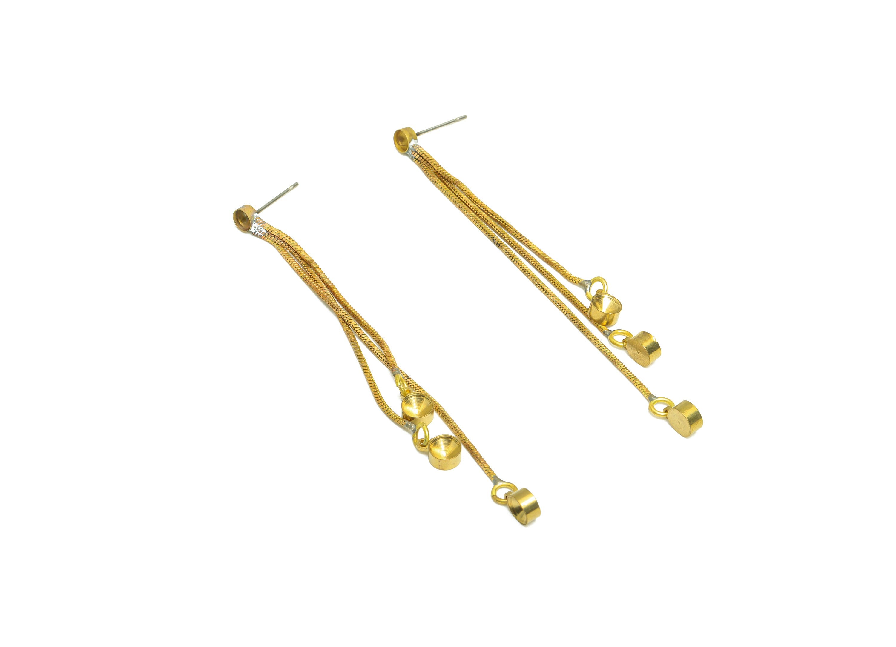 Brass Chain Earring Post - Raw Brass Dangle Earring Stud For Diamond - Brass Zircon Earring Post - Brass Chain Post - 77x4.9x2.5mm - PP10375 - DOMEDBAZAAR