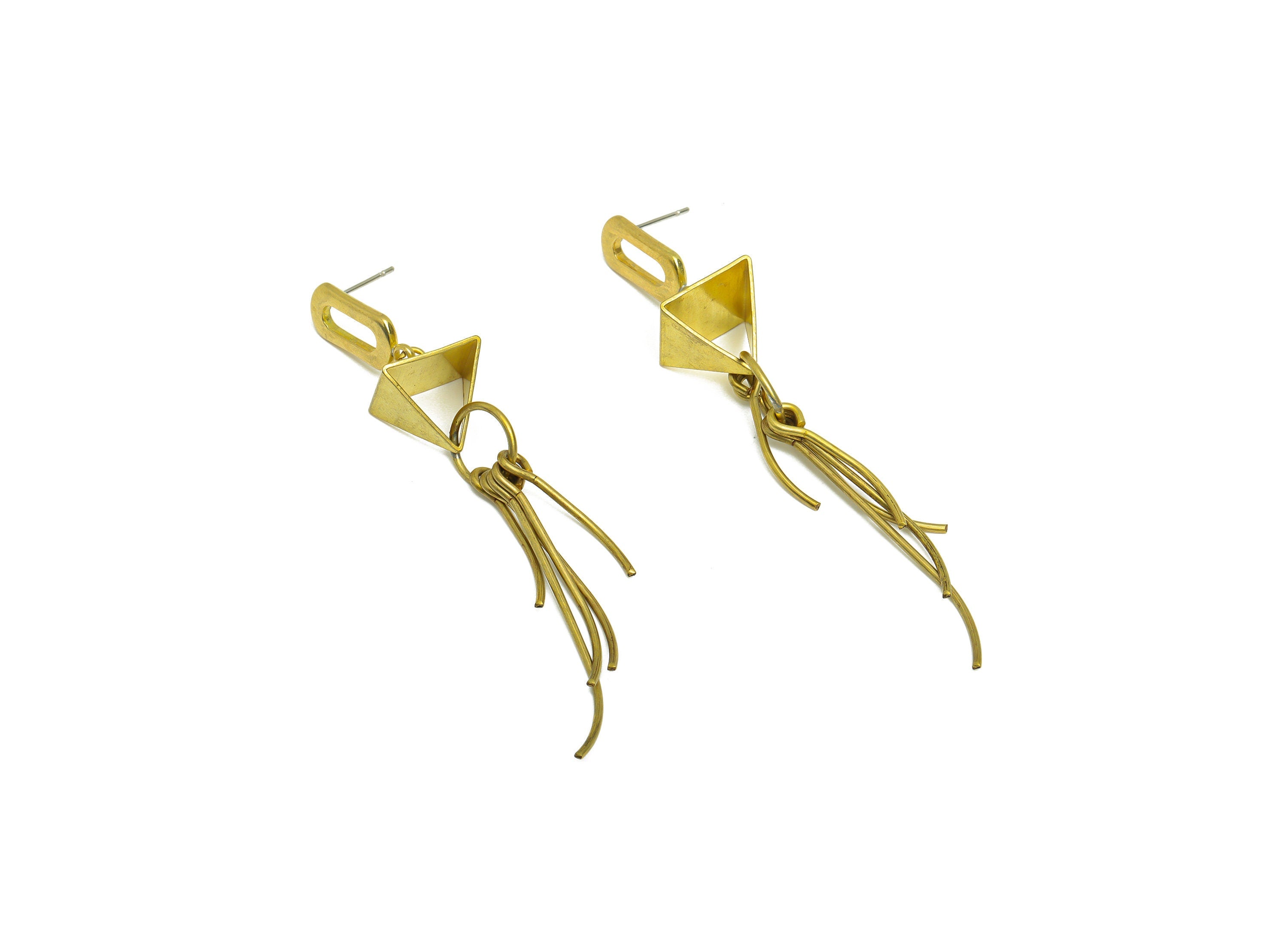 Brass Tassel Earring Post - Raw Brass Dangle Earring Stud - Brass Geometry Oval Earring Post - Brass Wire Tassel Post - 73x11x1mm - PP10389 - DOMEDBAZAAR