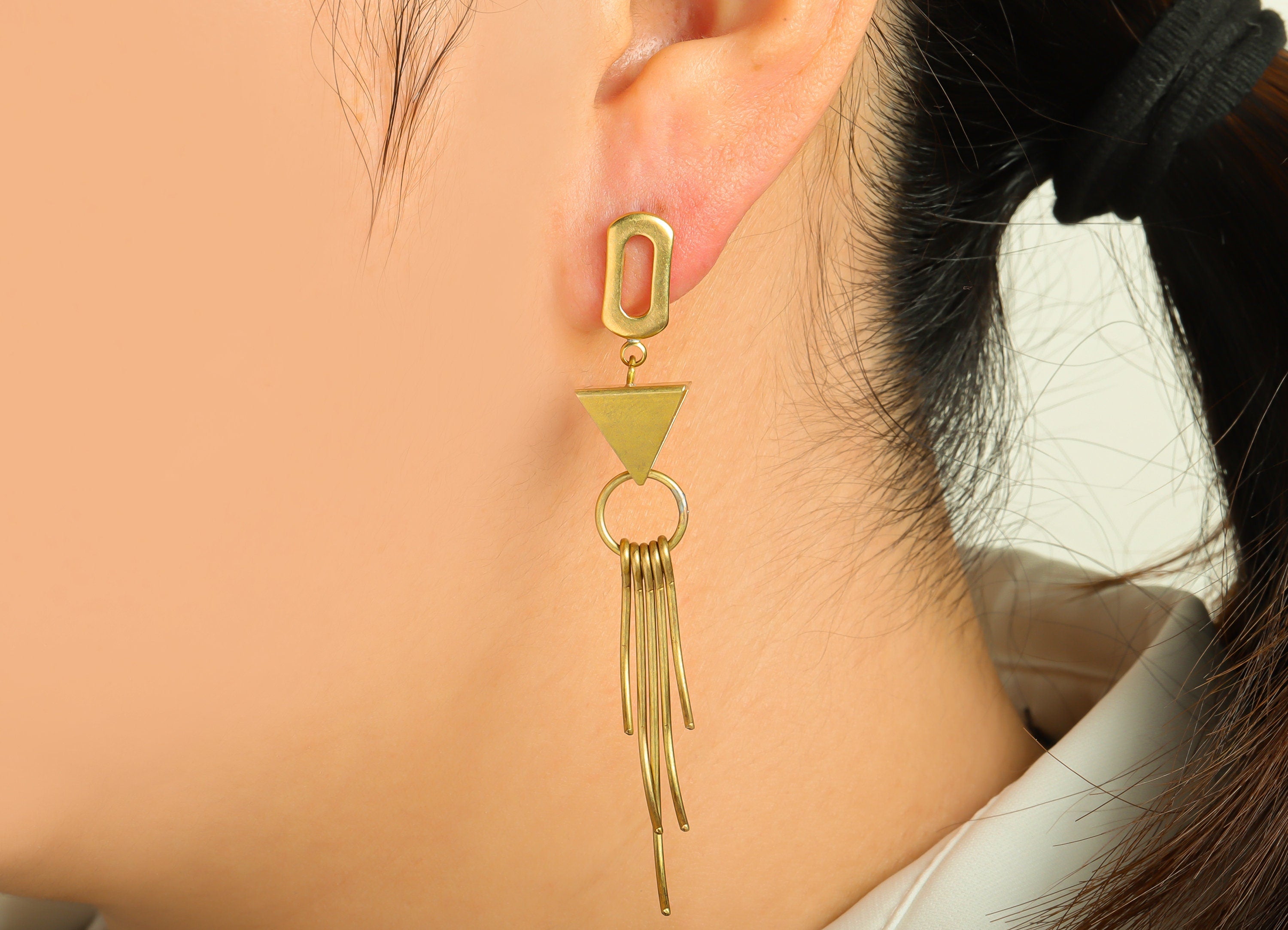 Brass Tassel Earring Post - Raw Brass Dangle Earring Stud - Brass Geometry Oval Earring Post - Brass Wire Tassel Post - 73x11x1mm - PP10389 - DOMEDBAZAAR