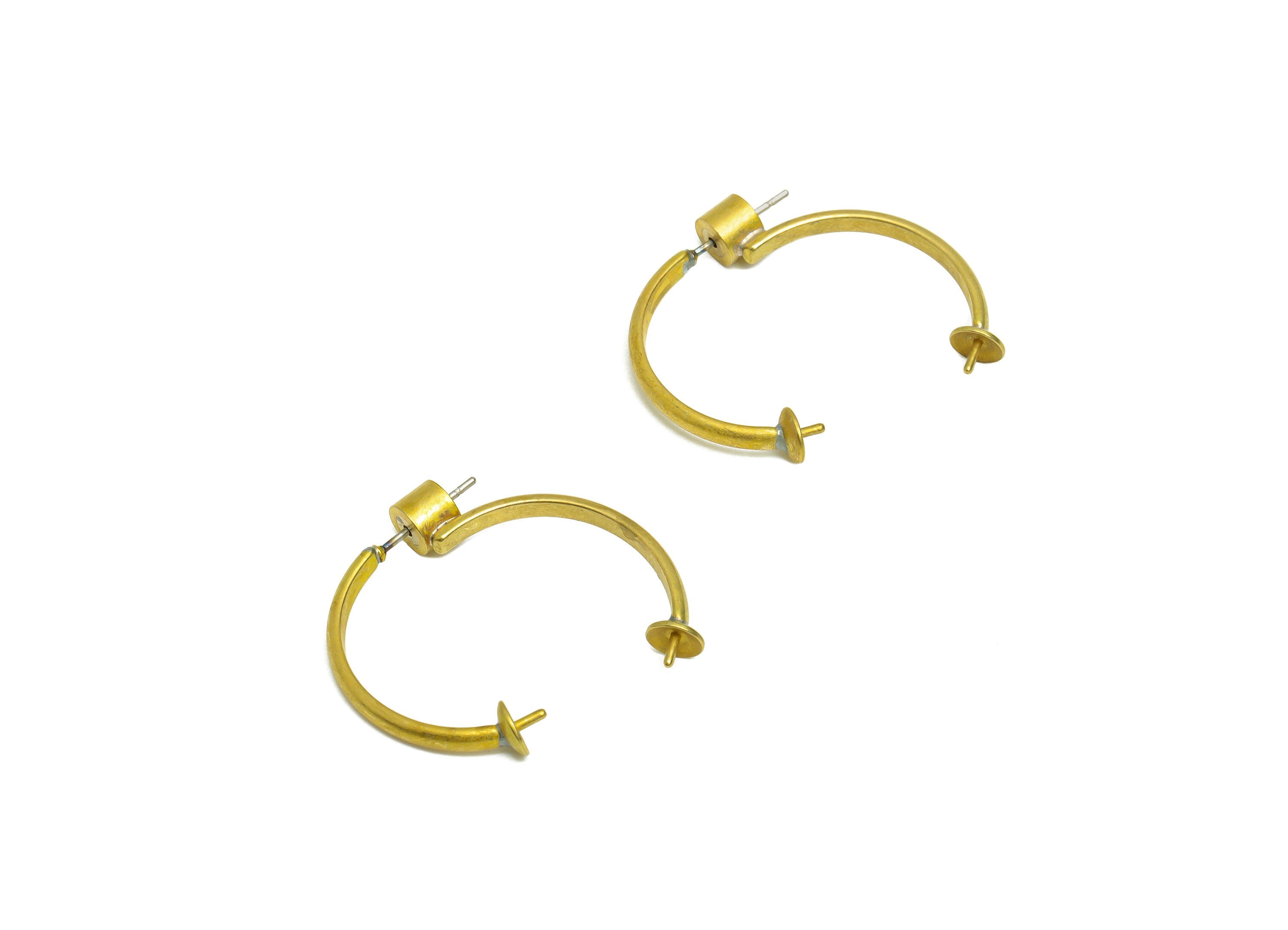 Brass Hoop C Earring Post - Raw Brass Open Hoop Earring Stud - Brass Hoop Earring Post - Pearl Setting For Earring - 30x4x4.9mm - PP10382 - DOMEDBAZAAR
