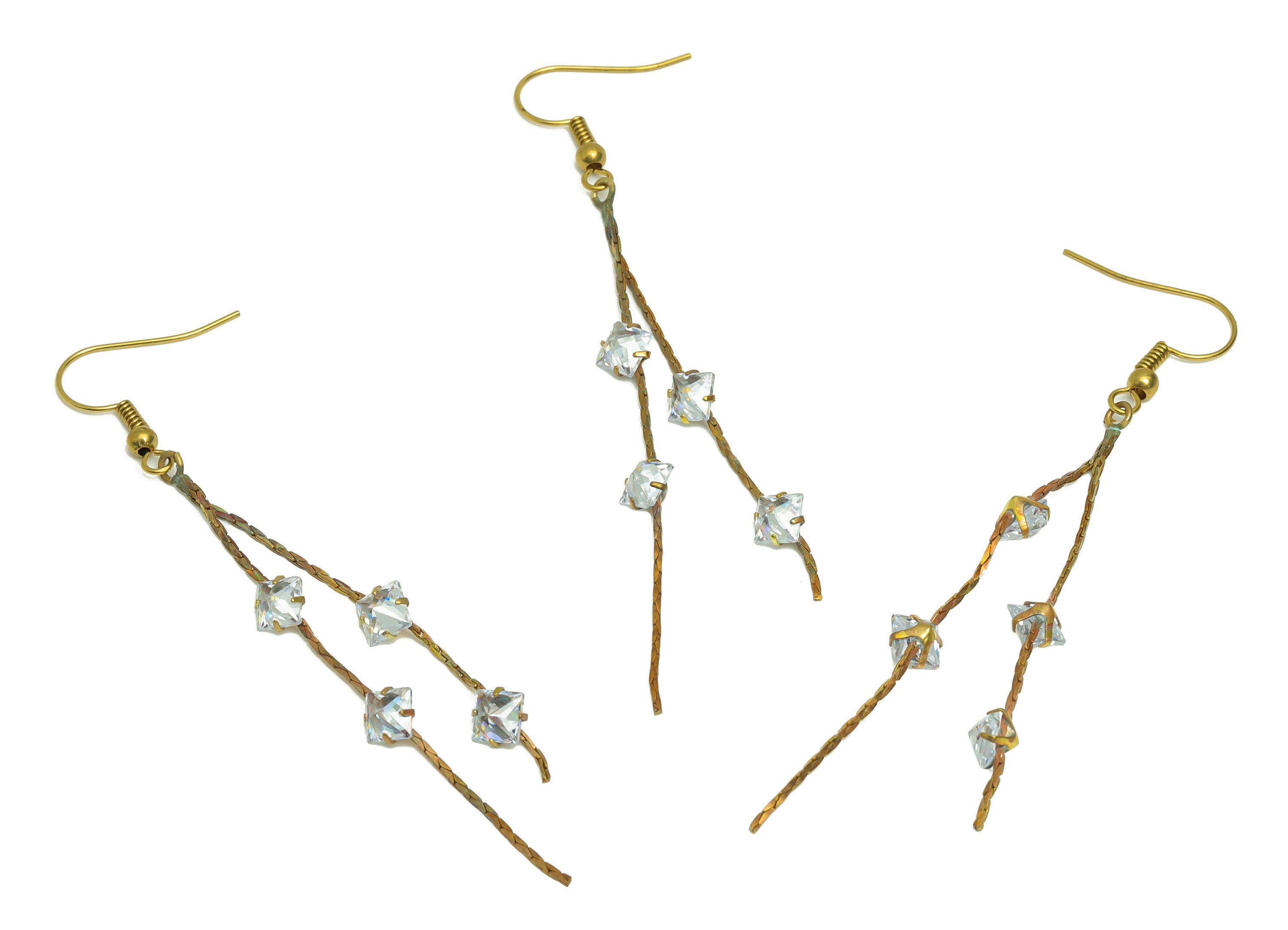Brass Diamond Bead Ear Wire - Brass Chain Earring Hook - Brass Cubic Zircon Wire Hook - Brass Tassel Hook Earring - 83x6.4x4mm - PP10397 - DOMEDBAZAAR