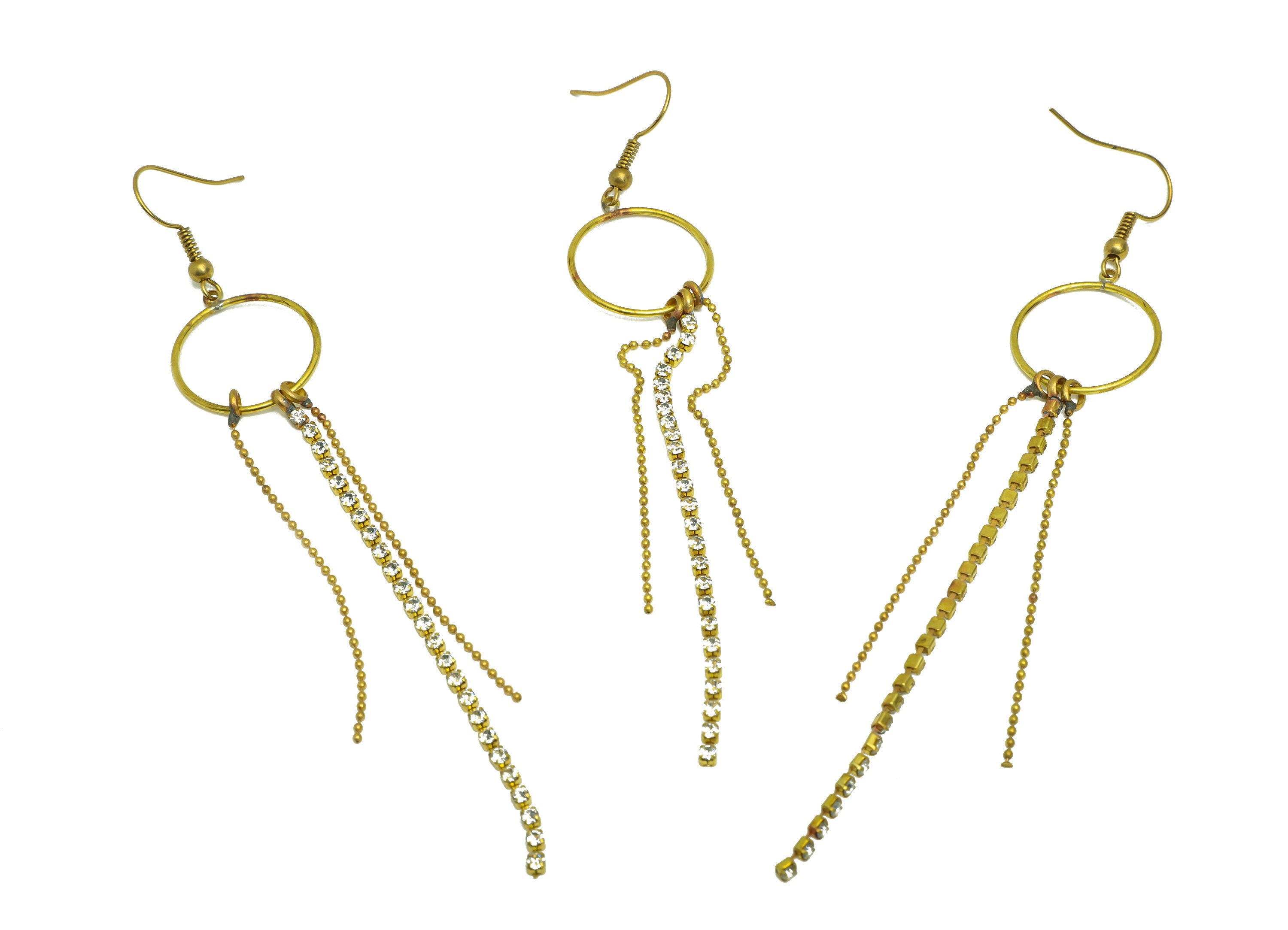Brass Diamond Bead Ear Wire - Brass Round Chain Earring Hook - Brass Cubic Zircon Wire Hook - Brass Tassel Hook Earring - 114x19x1mm-PP10395 - DOMEDBAZAAR