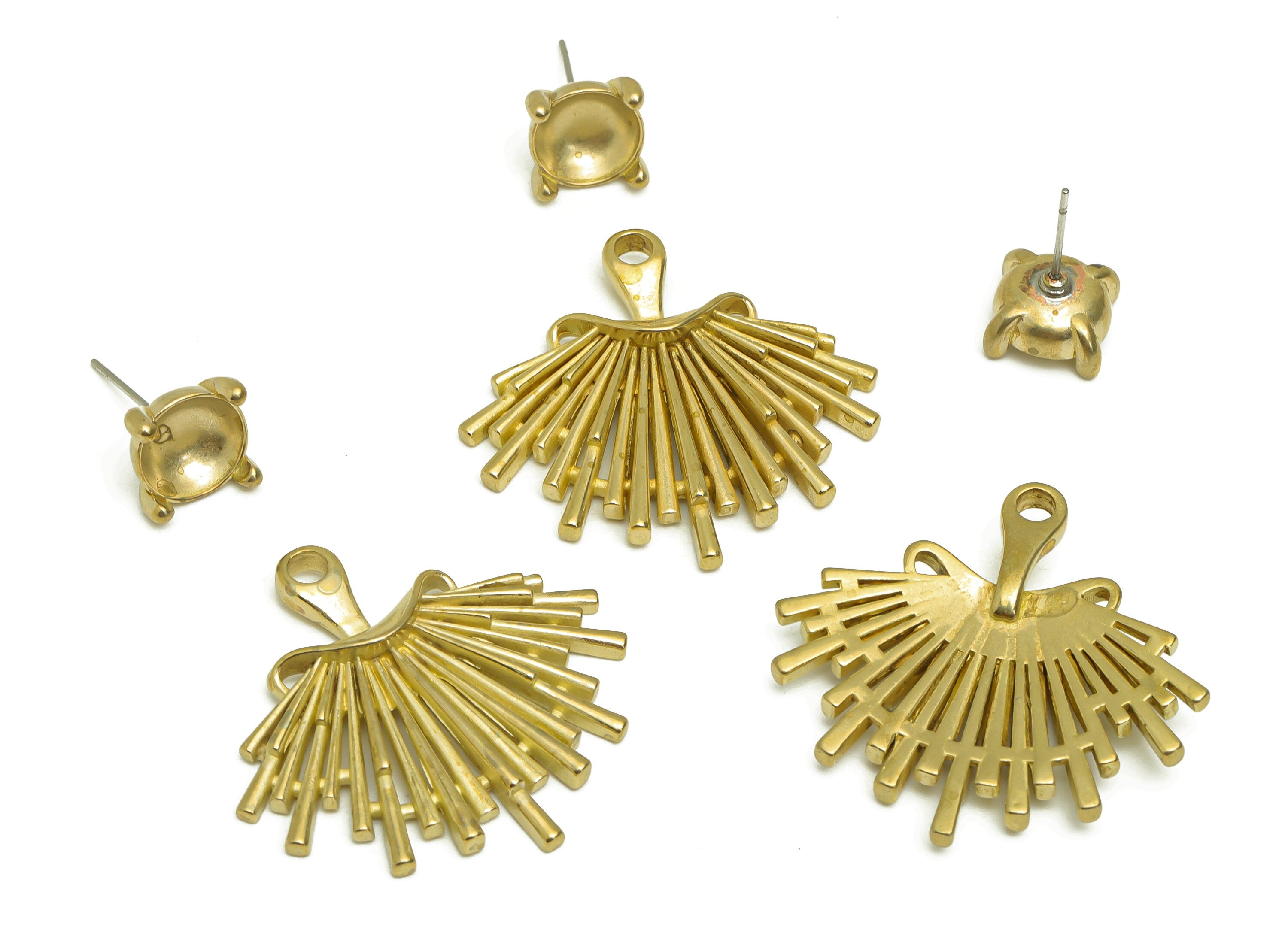 Brass Fan Earring Post - Raw Brass Round Earring Post For Diamond - Brass CZ Pearl Setting Dangle Earring - Steel Stud - 35x34x4mm - PP10139 - DOMEDBAZAAR
