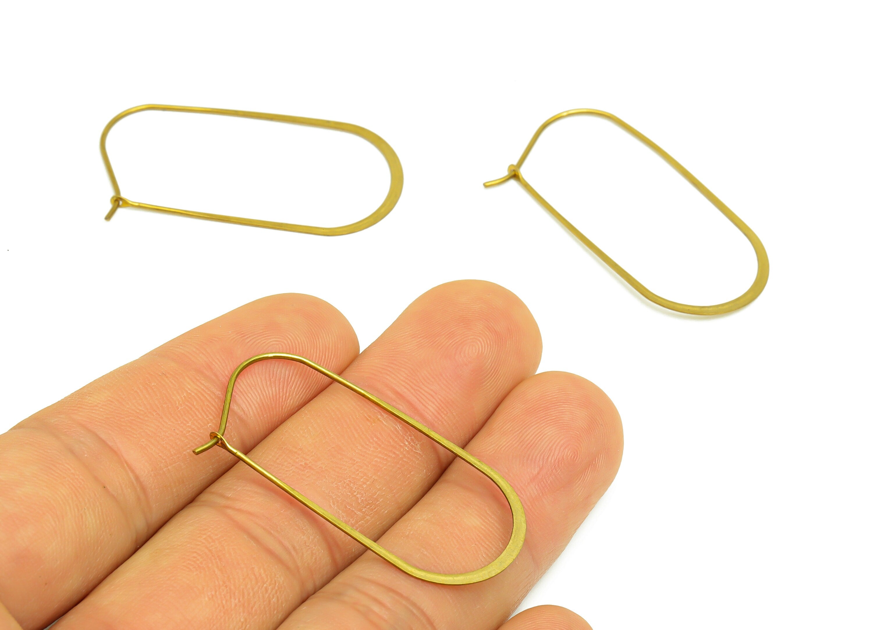 40mm Brass Oval Wire Hoop Earring - Raw Brass Hammered Geometry Wire Earring - Brass Hammered Ear Wire Hoop - 40x20x0.8mm - PP10374-40 - DOMEDBAZAAR