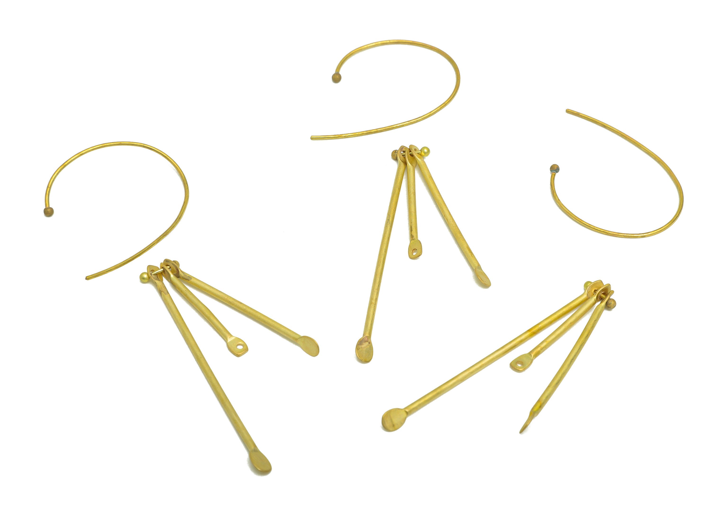 Brass Interlock Ear Wire - Brass Dangle Hammered Earring Hoop - Brass Bead Hoop Earring - Brass Dangle Hoop Earring - 97x23x1.5mm - PP10405 - DOMEDBAZAAR