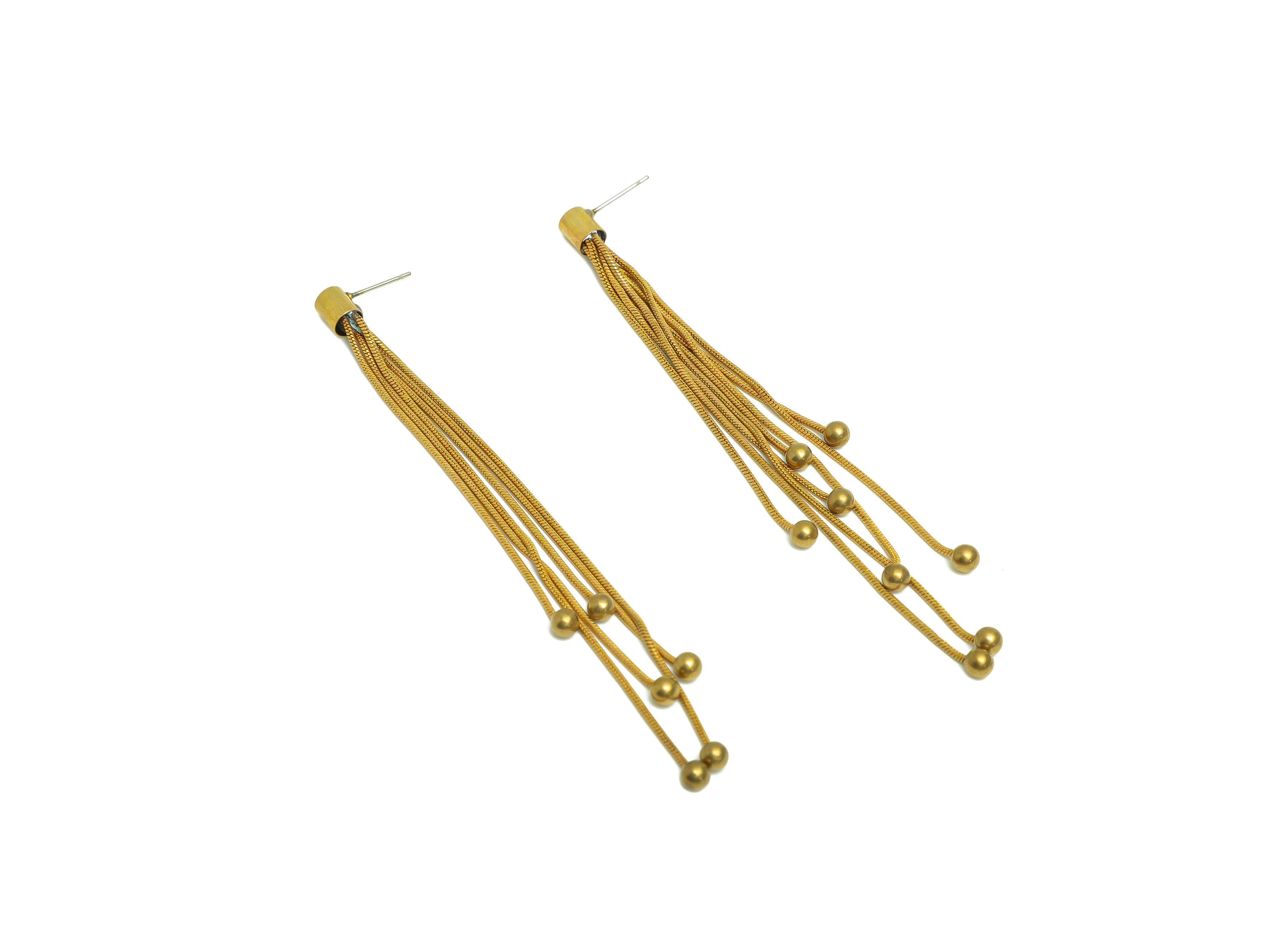 Brass Tassel Wire Earring Post - Brass Chain Bead Earring Stud - Brass Snake Chian Earring Post - Brass Tassel Post - 104x5.5x5mm - PP10407 - DOMEDBAZAAR