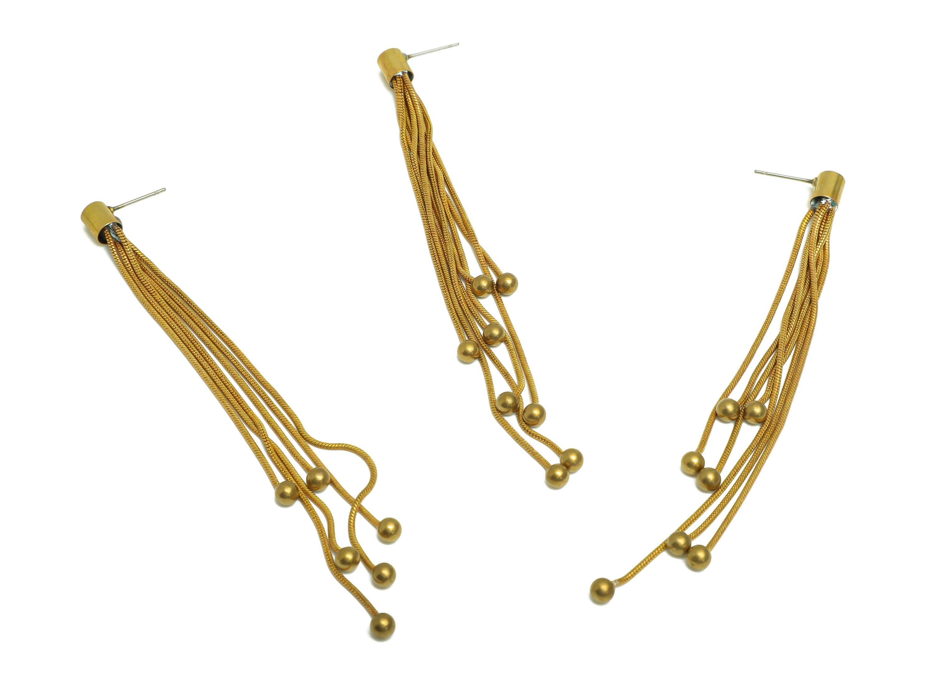 Brass Tassel Wire Earring Post - Brass Chain Bead Earring Stud - Brass Snake Chian Earring Post - Brass Tassel Post - 104x5.5x5mm - PP10407 - DOMEDBAZAAR