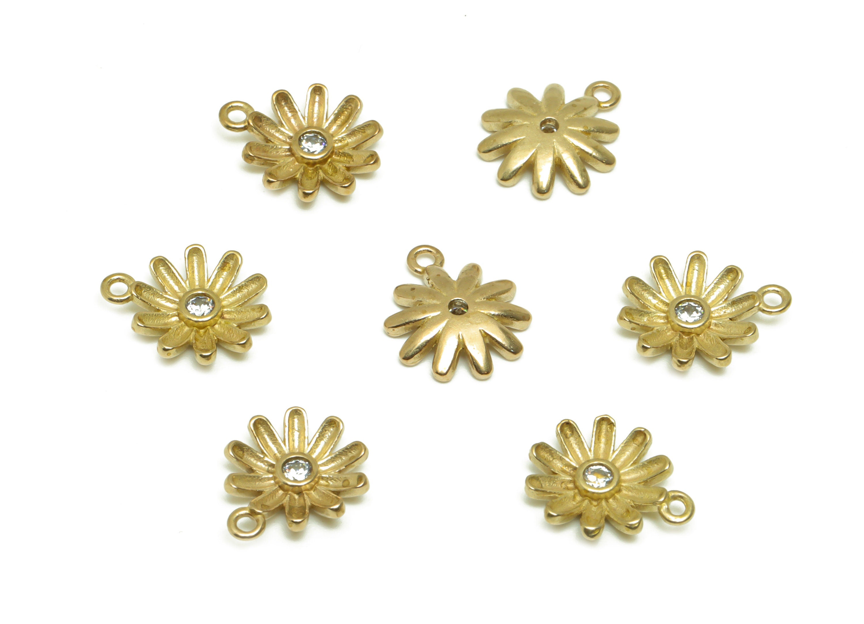 Brass CZ Flower Earring Charm - Raw Brass Daisy Earring Charm - Brass Cubic Zircon Earring Charm - Brass Zircon Charm - 11.7x9x2mm - PP9865 - DOMEDBAZAAR