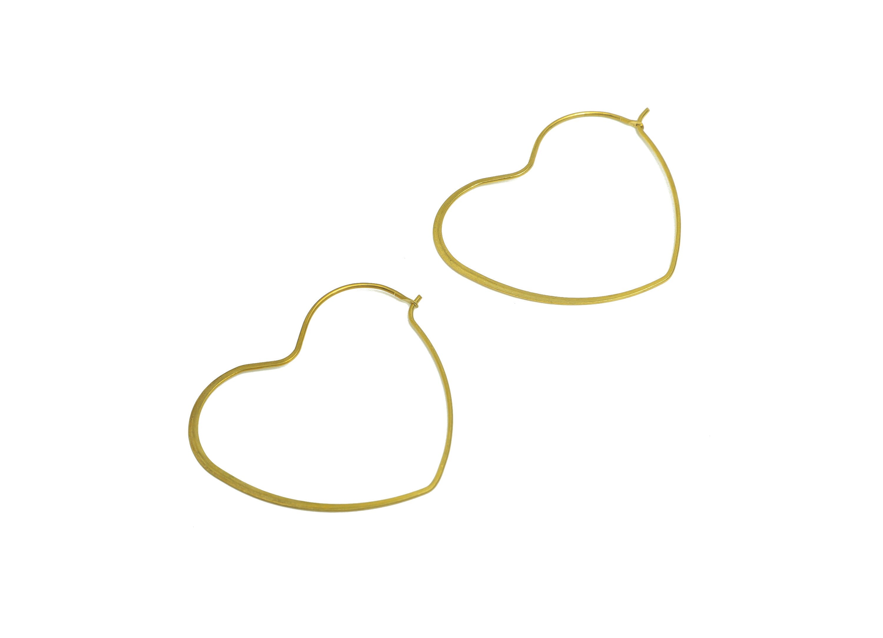 Hammered Heart Wire Hoop Earring - Raw Brass Love Heart Wire Lock Earring - Geometry Wire Hoop Lock Earring Charm - 40x35x0.8mm-PP10421-40 - DOMEDBAZAAR