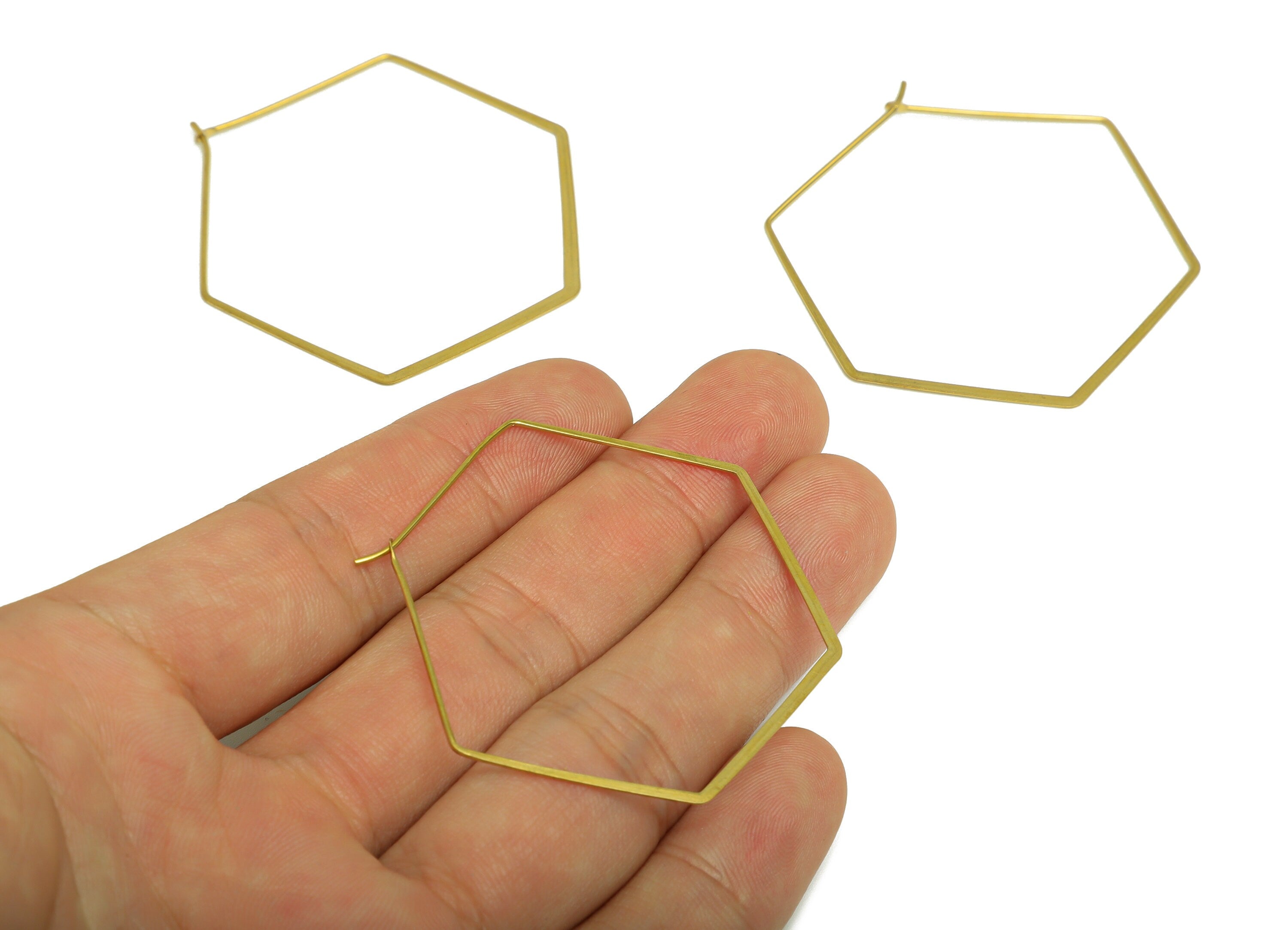 Brass Hexagon Wire Hoop Earring - Raw Brass Hammered Hexagon Earring Wire - Geometry Wire Hoop Lock Earring Charm - 54x46x0.8mm-PP10422-50 - DOMEDBAZAAR