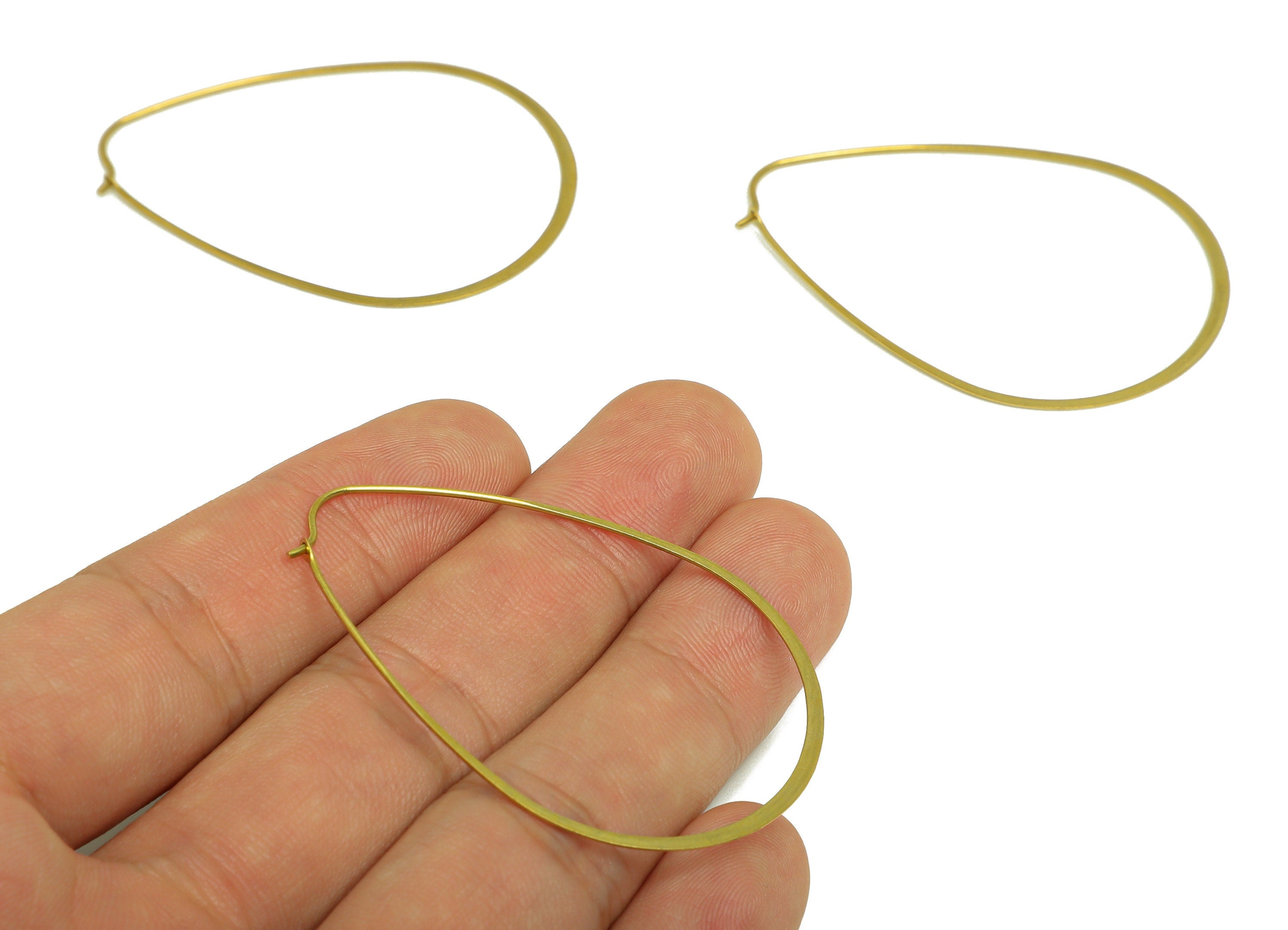 Brass Drop Wire Hoop Earring - Raw Brass Hammered Teardrop Earring Wire - Geometry Wire Hoop Lock Earring Charms - 53x37x0.8mm - PP10423-50 - DOMEDBAZAAR