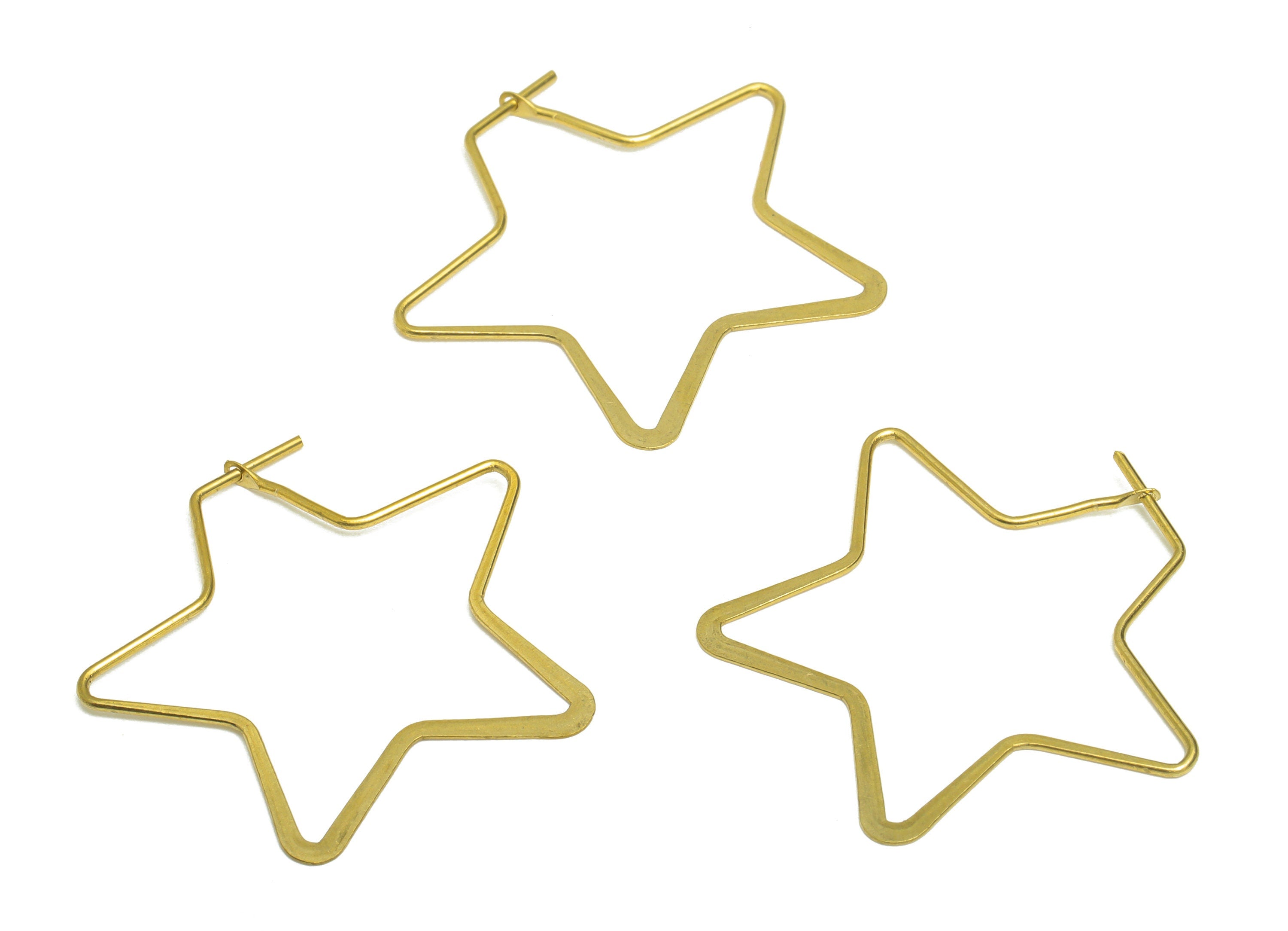 Brass Star Wire Hoop Earring - Raw Brass Hammered Star Wire Lock Earring - Geometry Wire Hoop Lock Earring Charm - 30x30x0.8mm - PP10419-30 - DOMEDBAZAAR