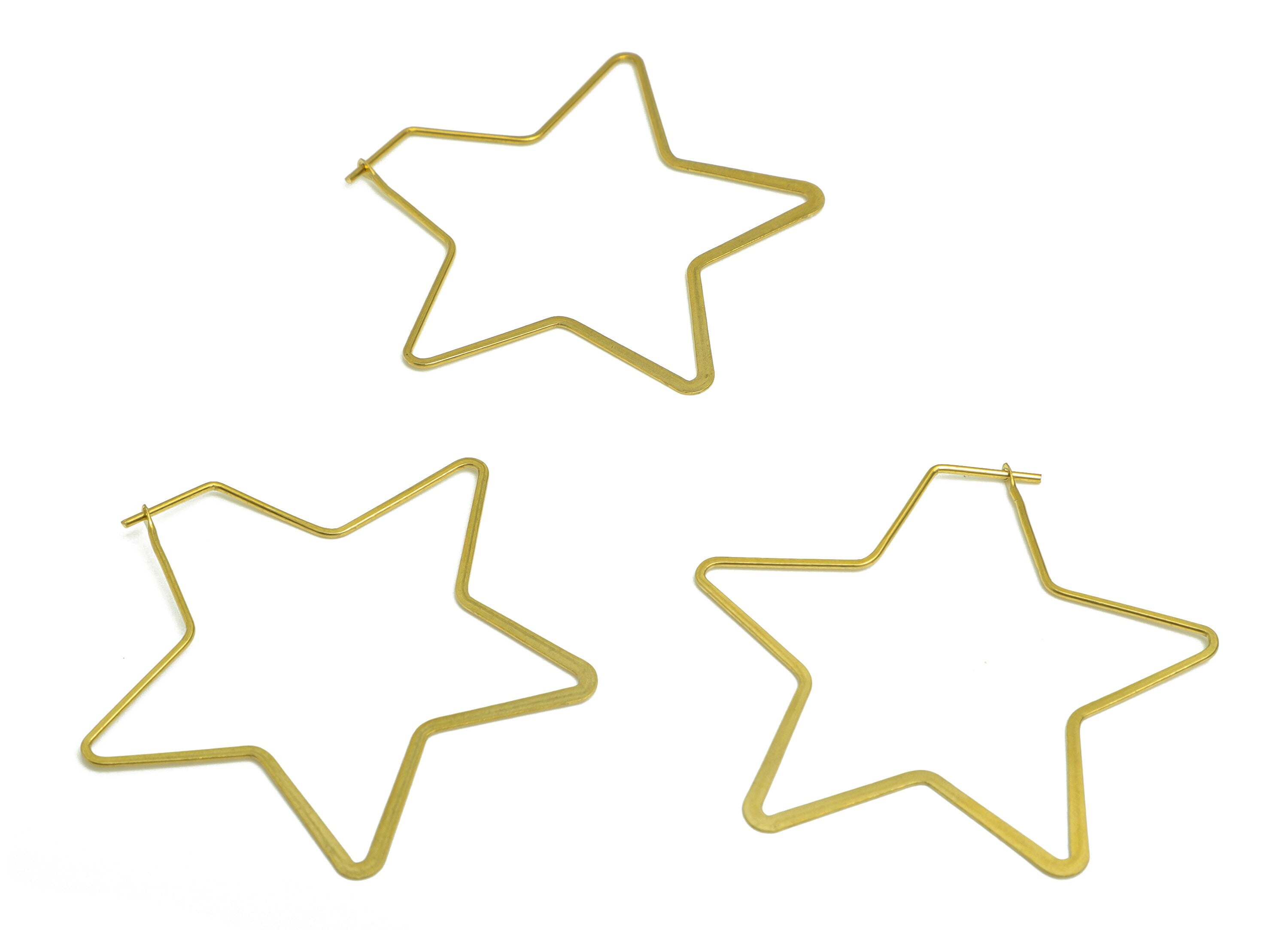 Brass Star Wire Hoop Earring - Raw Brass Hammered Star Wire Lock Earring - Geometry Wire Hoop Lock Earring Charm - 42x42x0.7mm-PP10419-40 - DOMEDBAZAAR