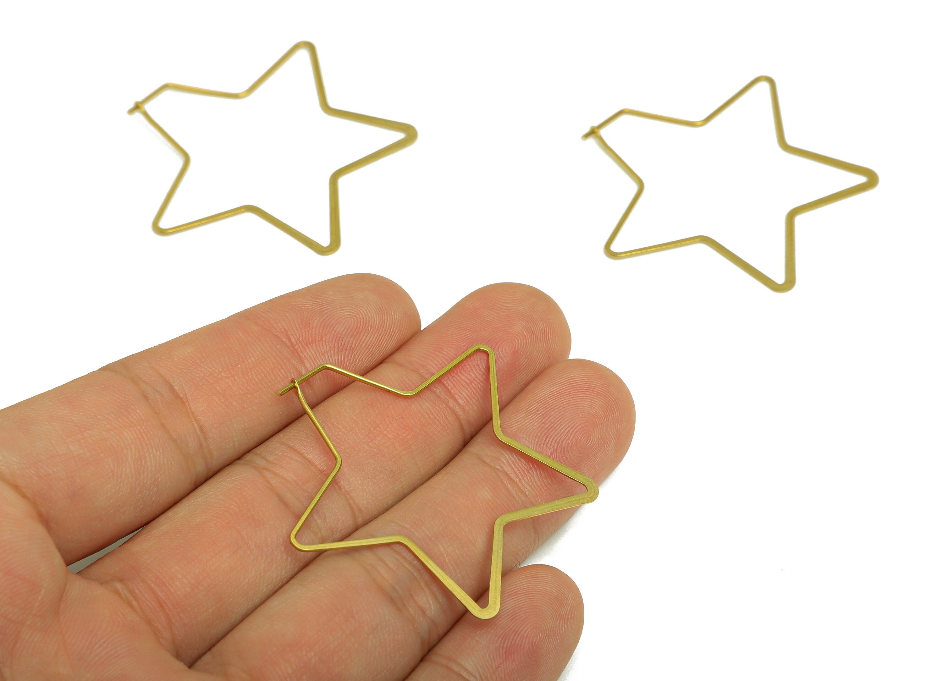 Brass Star Wire Hoop Earring - Raw Brass Hammered Star Wire Lock Earring - Geometry Wire Hoop Lock Earring Charm - 42x42x0.7mm-PP10419-40 - DOMEDBAZAAR
